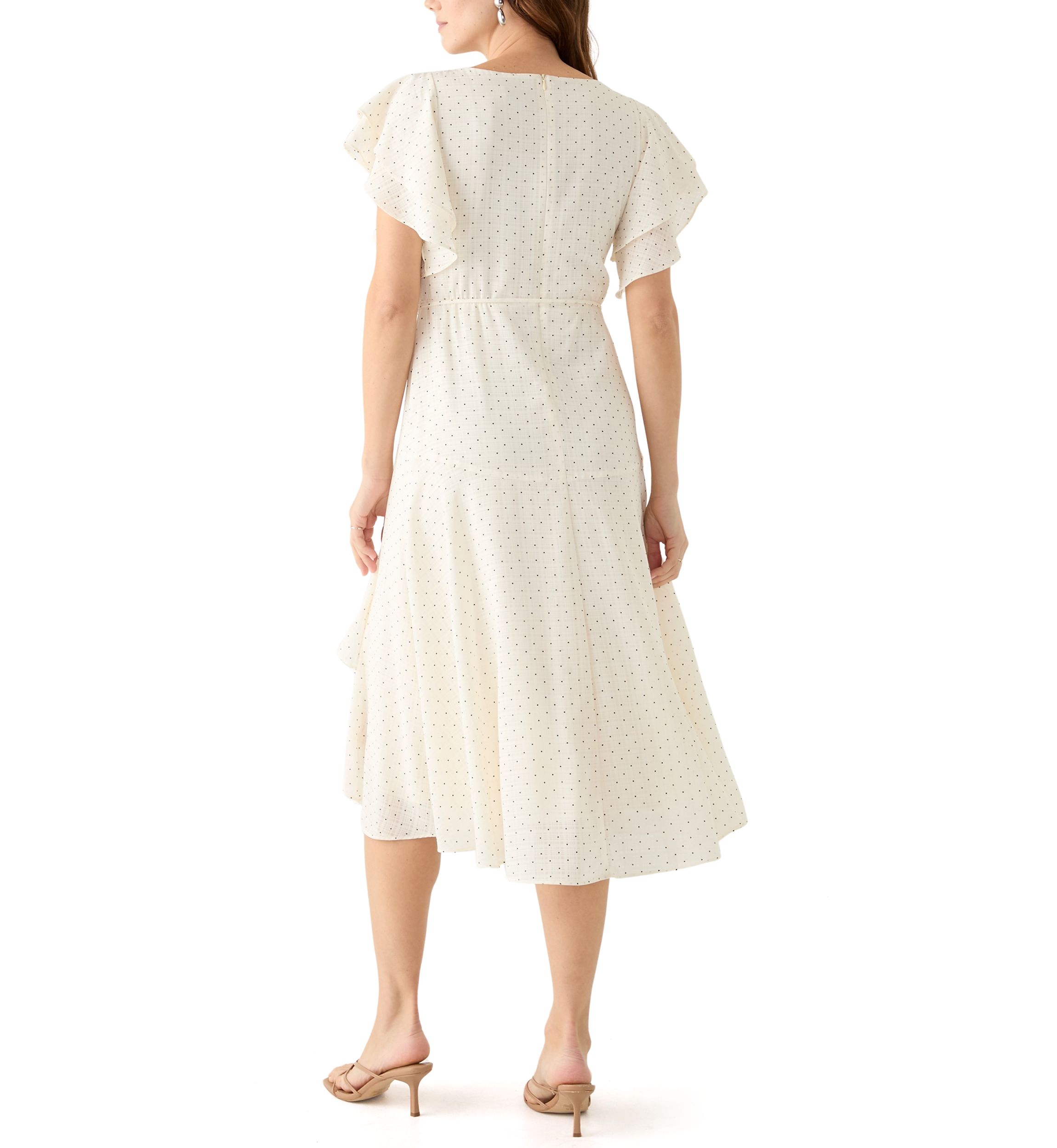 Womens Flutter Sleeve Ruffled Midi Dress