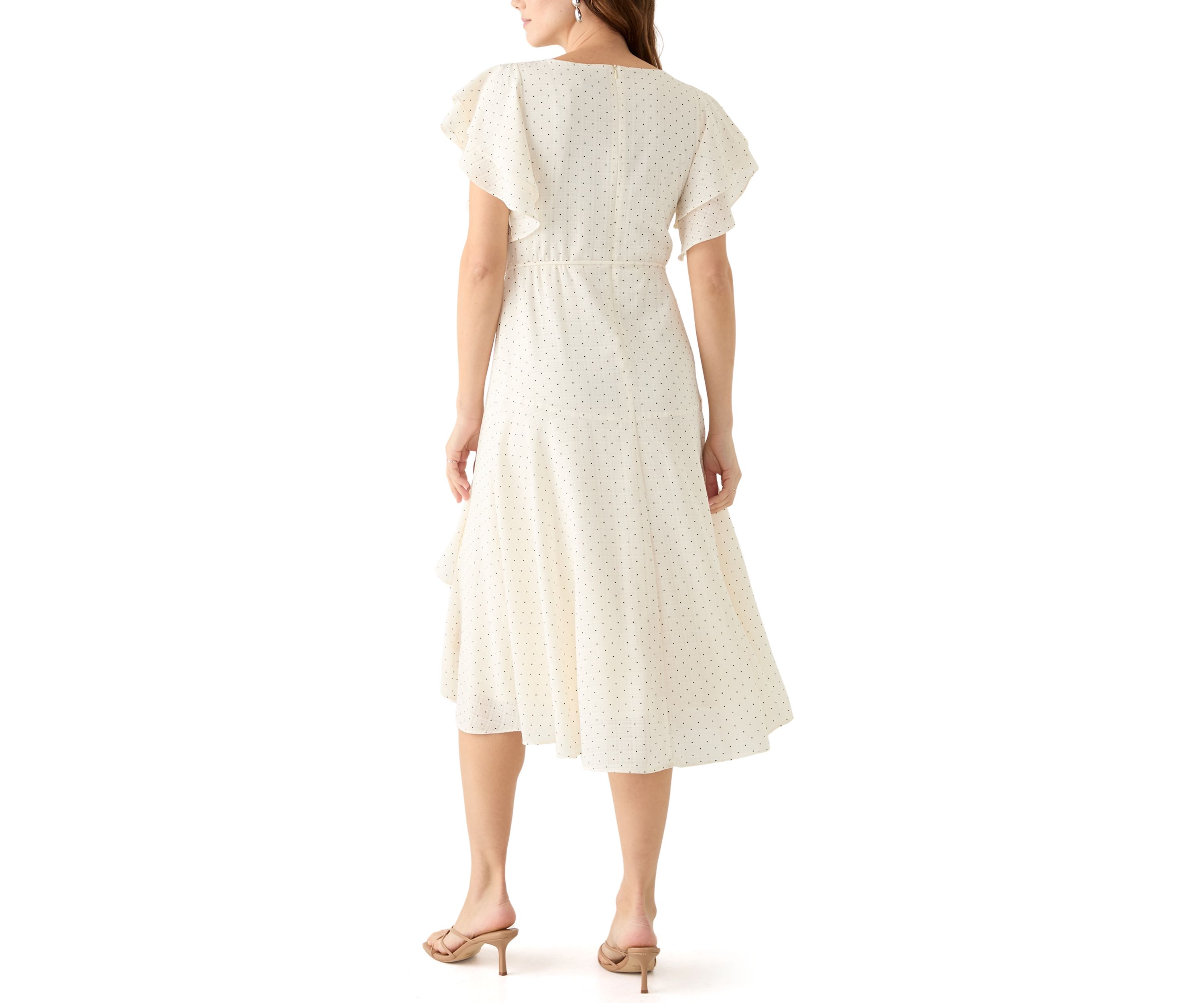 Womens Flutter Sleeve Ruffled Midi Dress