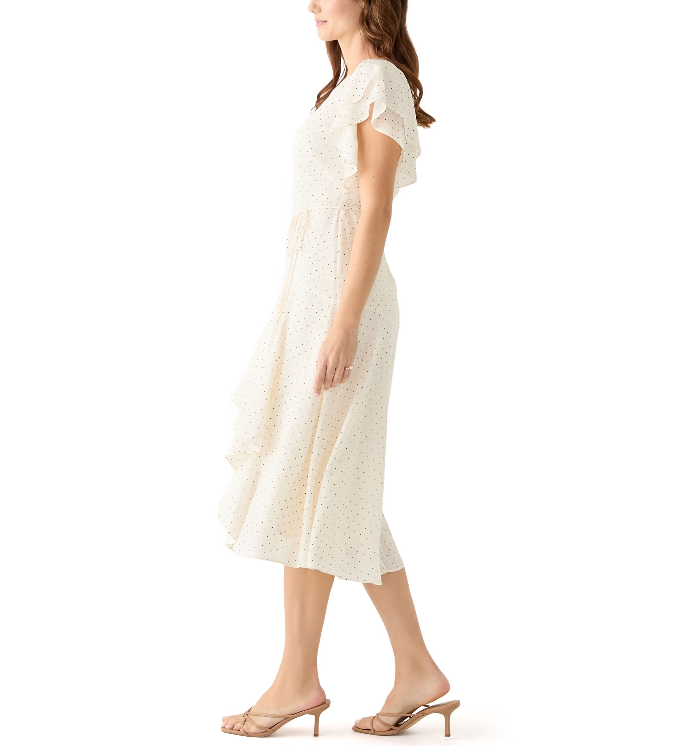 Womens Flutter Sleeve Ruffled Midi Dress