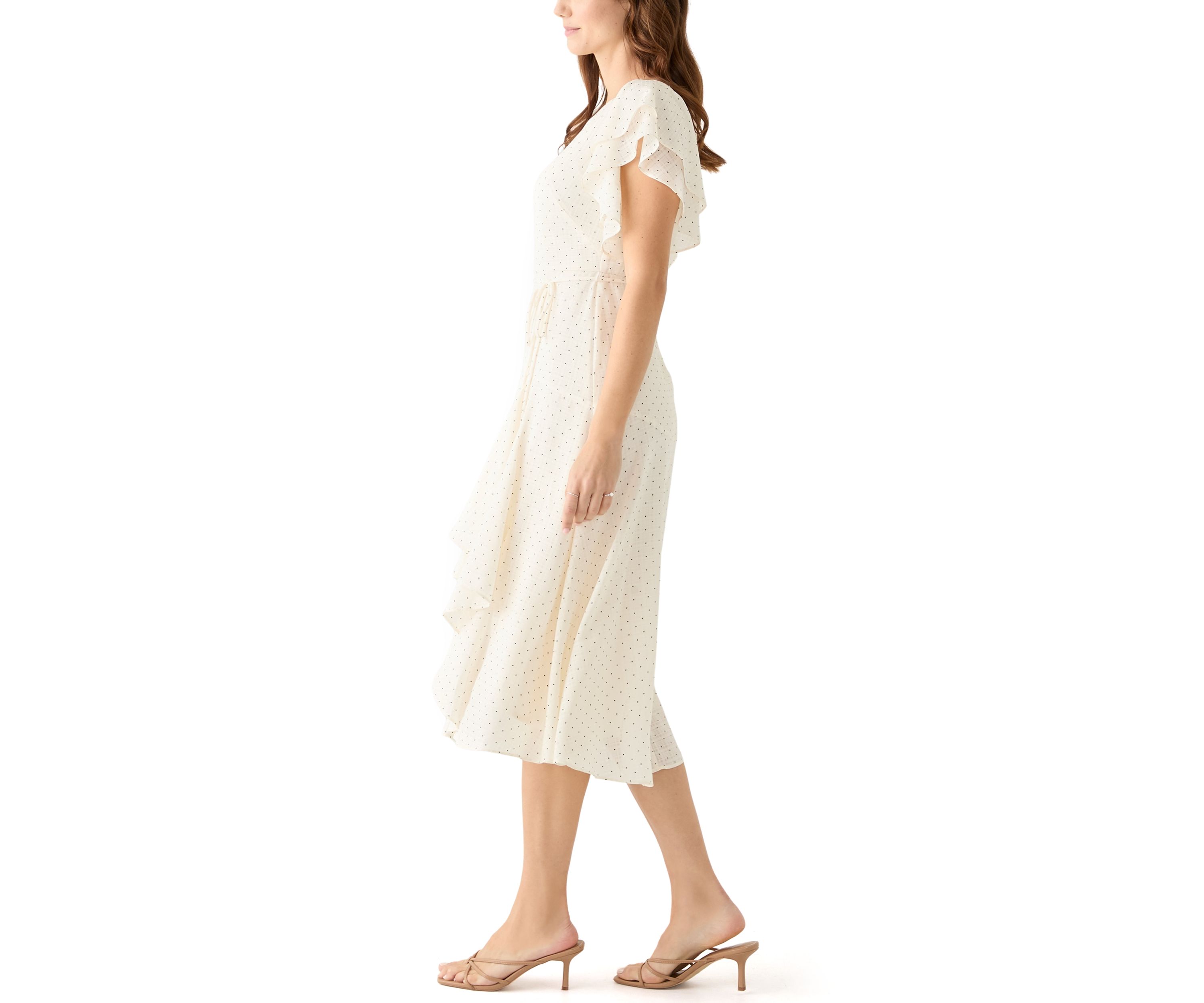 Womens Flutter Sleeve Ruffled Midi Dress