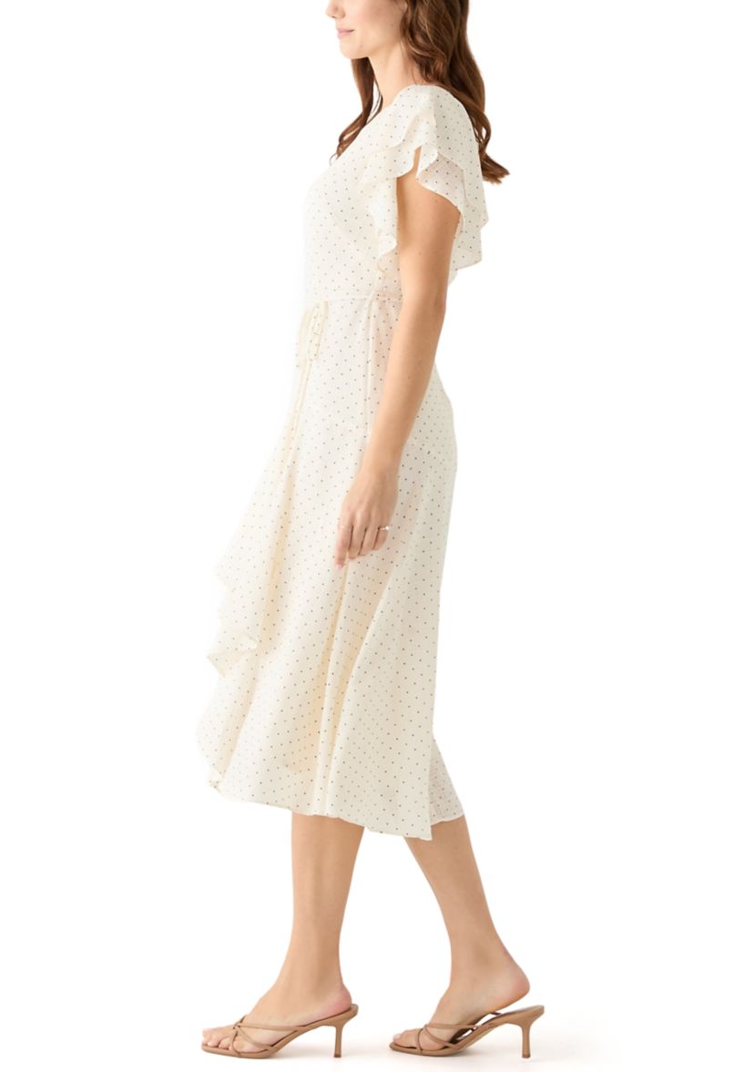 Womens Flutter Sleeve Ruffled Midi Dress