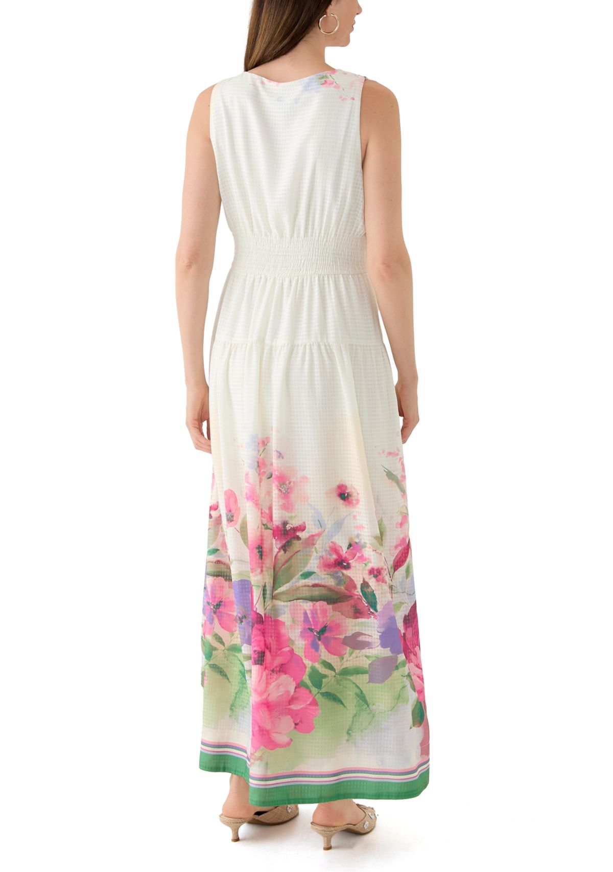 Womens Sleeveless V-Neck Floral Printed Chiffon Dress
