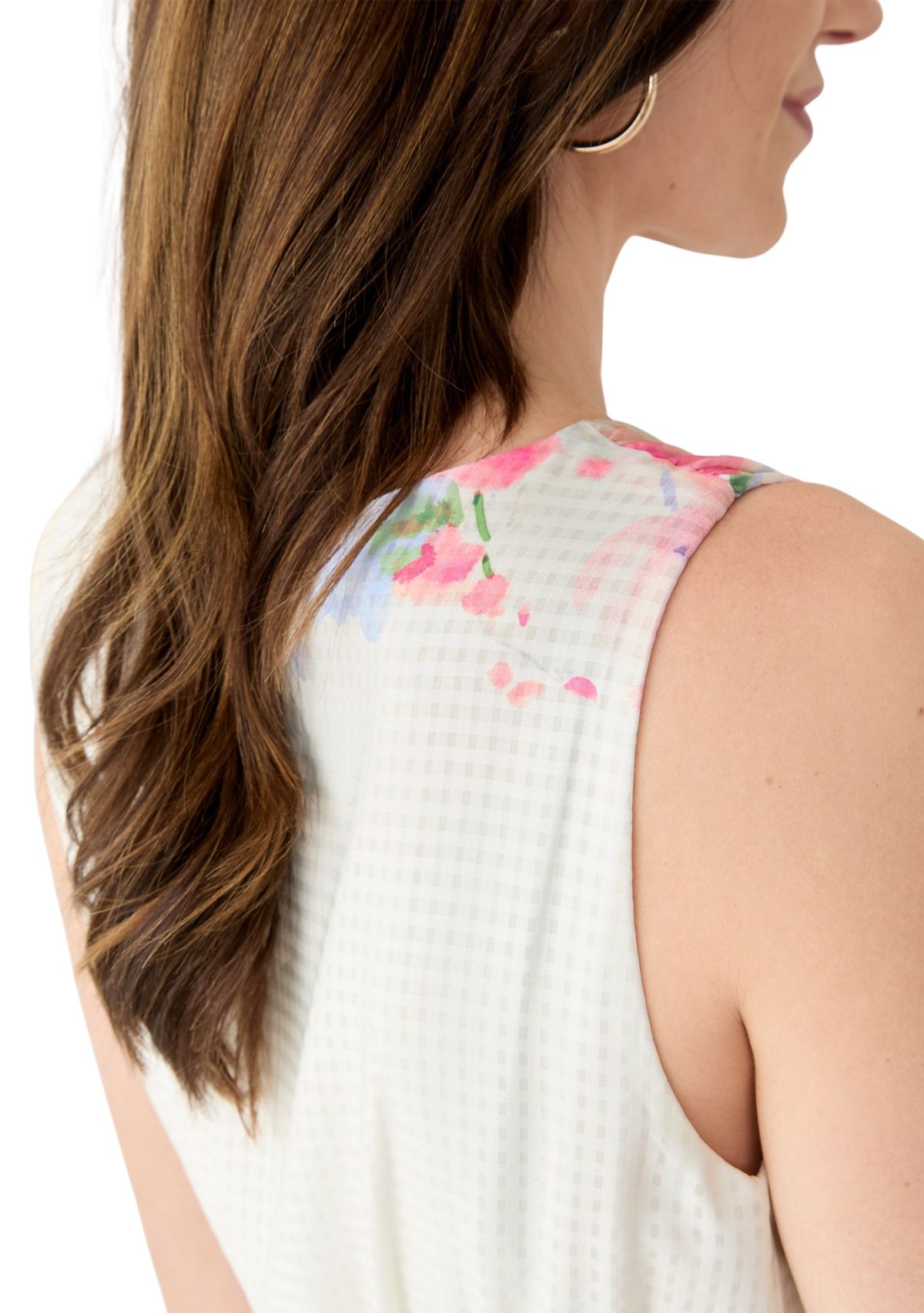 Womens Sleeveless V-Neck Floral Printed Chiffon Dress