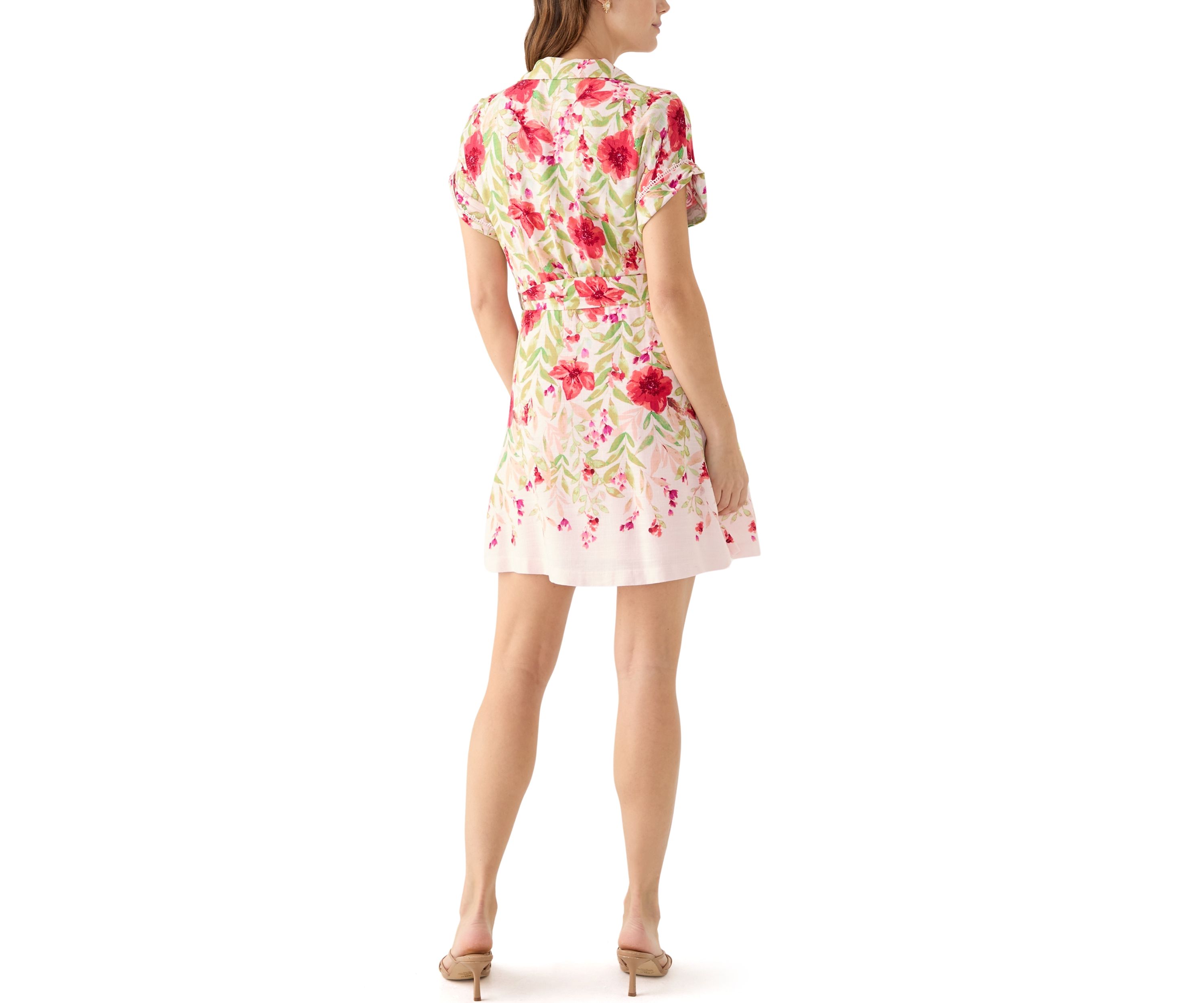 Womens Short Sleeve Collar Neck Printed Fit and Flare Dress