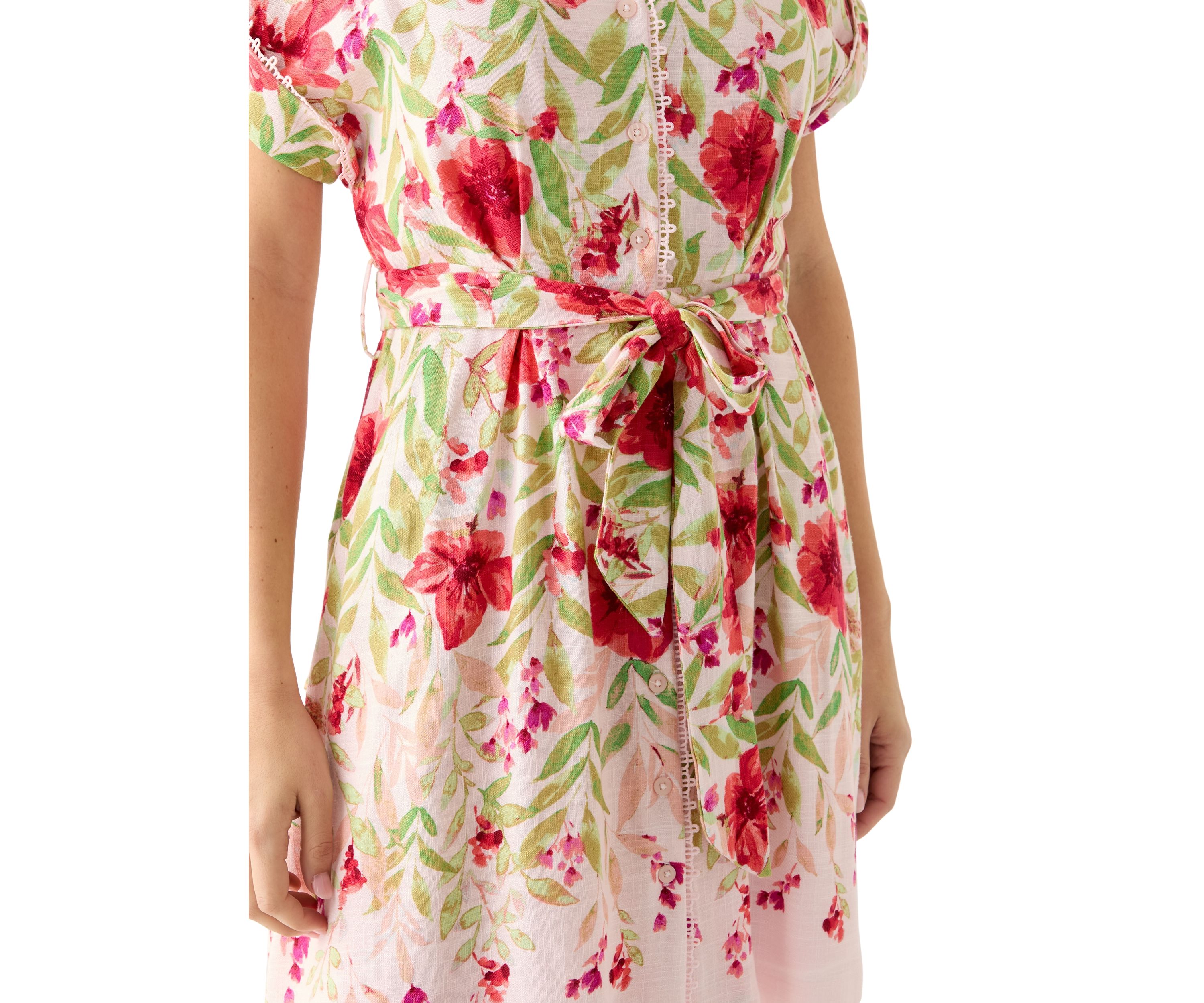 Womens Short Sleeve Collar Neck Printed Fit and Flare Dress
