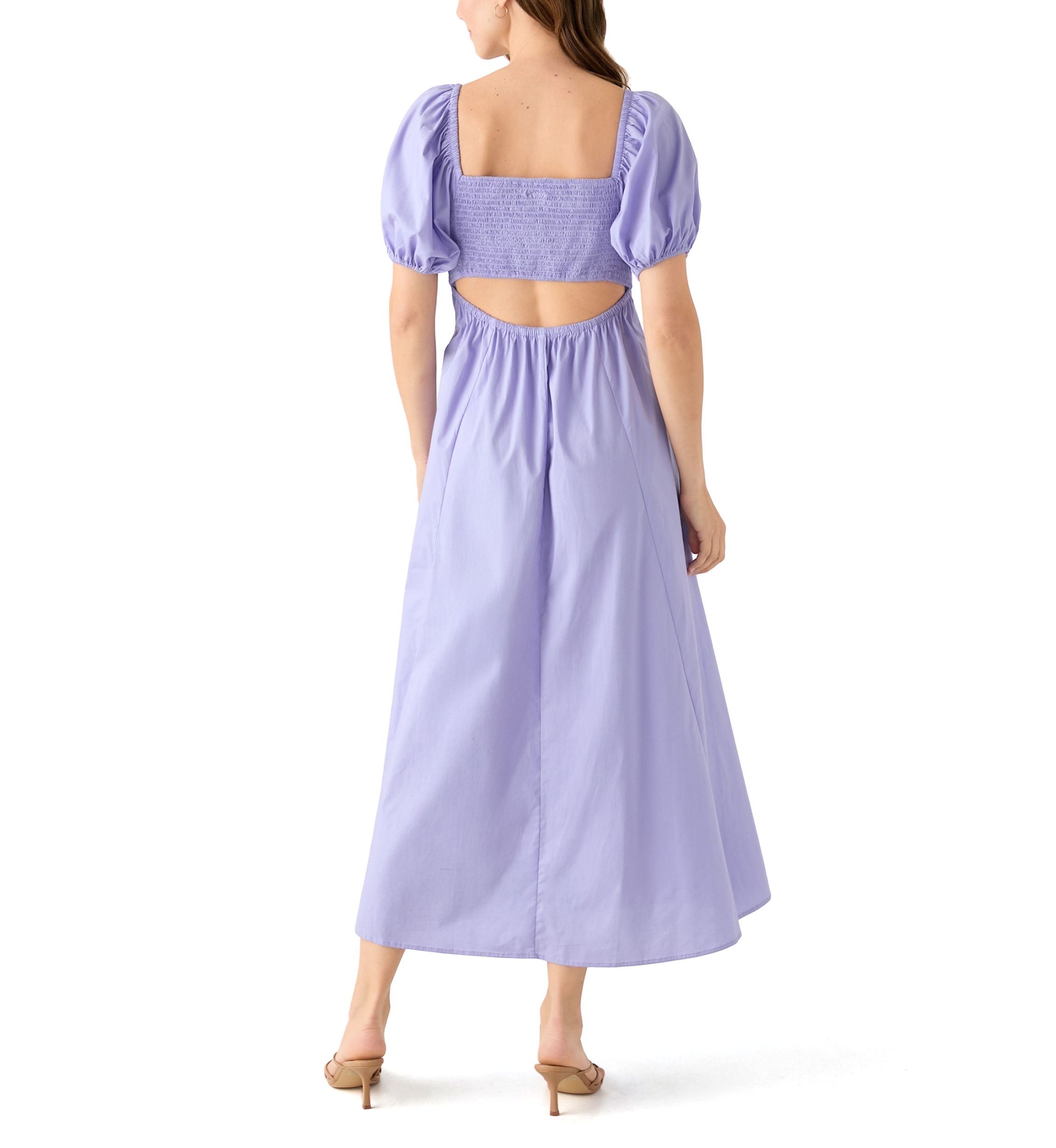 Womens Puff Sleeve Smocked Back Dress