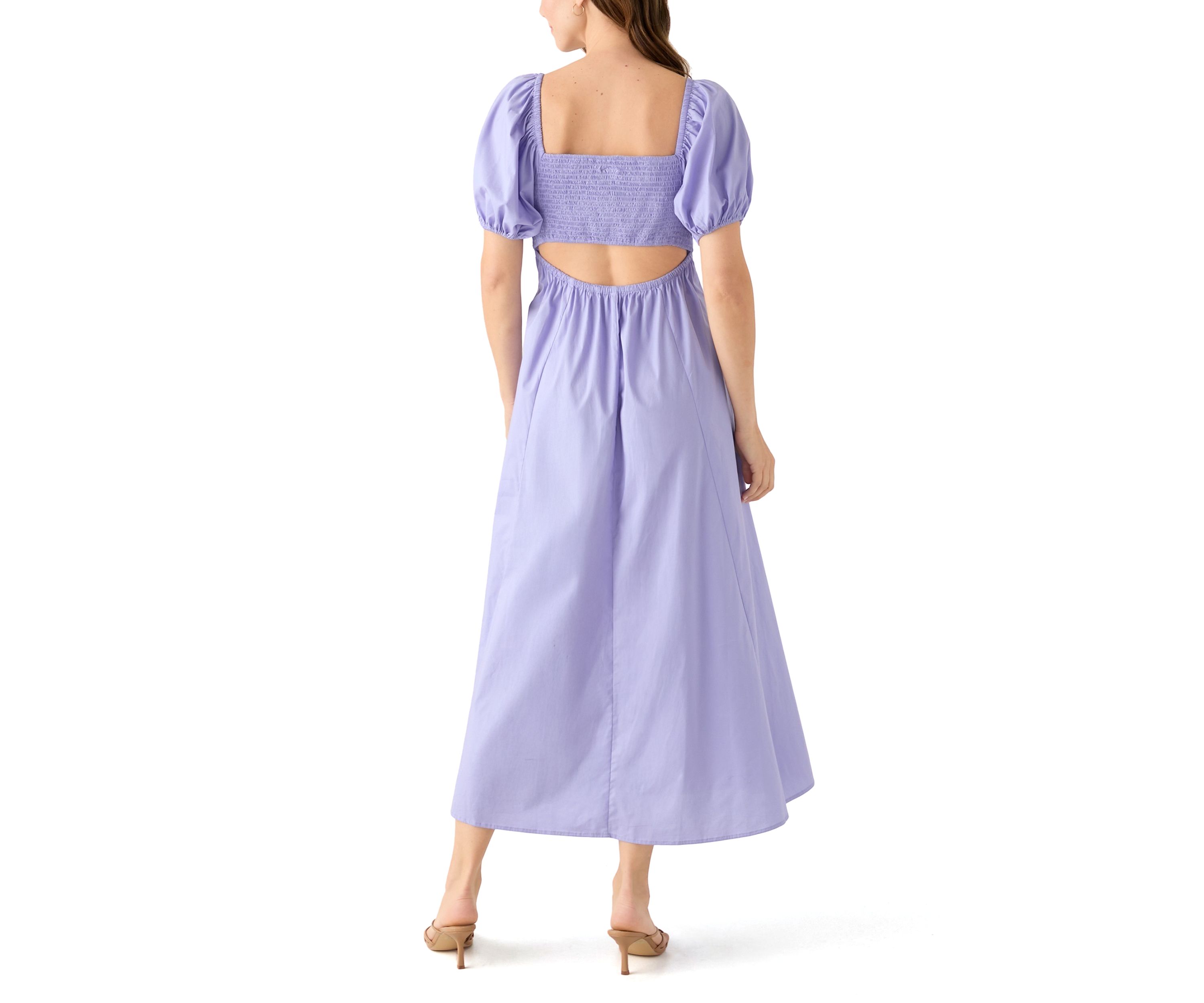 Womens Puff Sleeve Smocked Back Dress