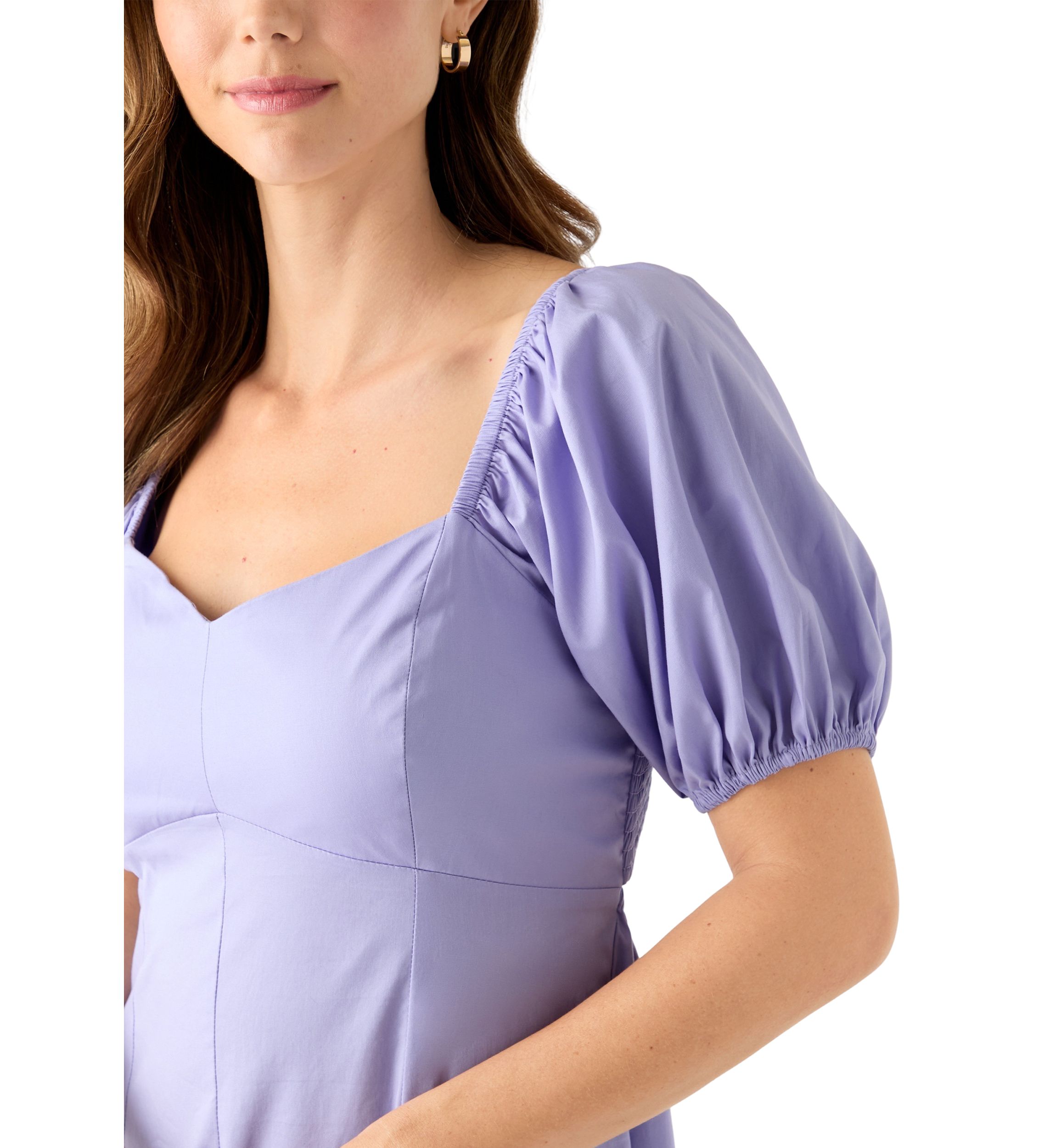 Womens Puff Sleeve Smocked Back Dress