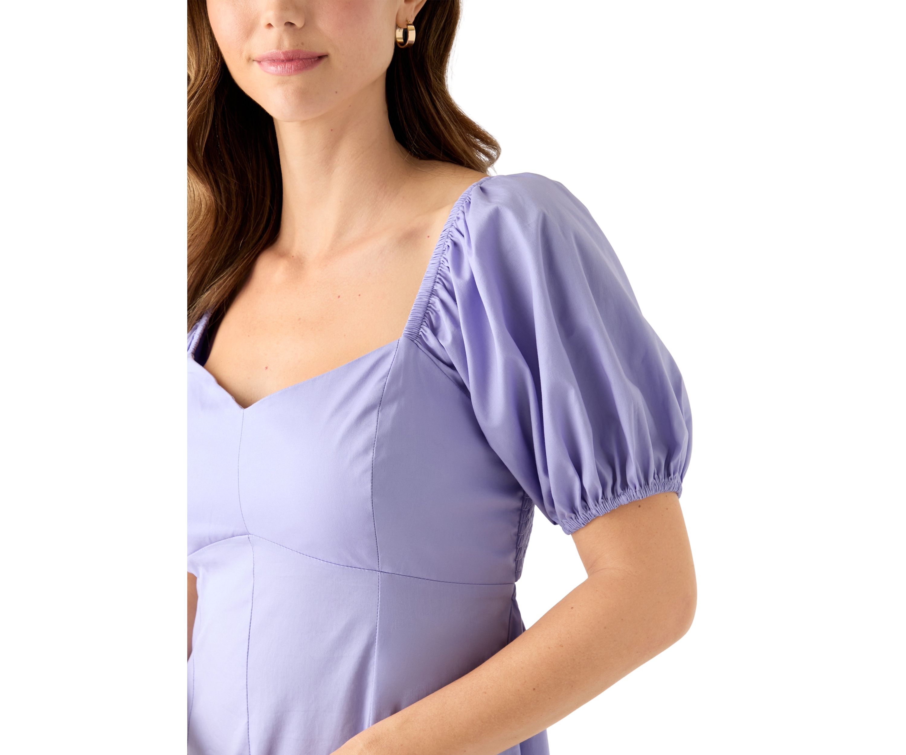 Womens Puff Sleeve Smocked Back Dress