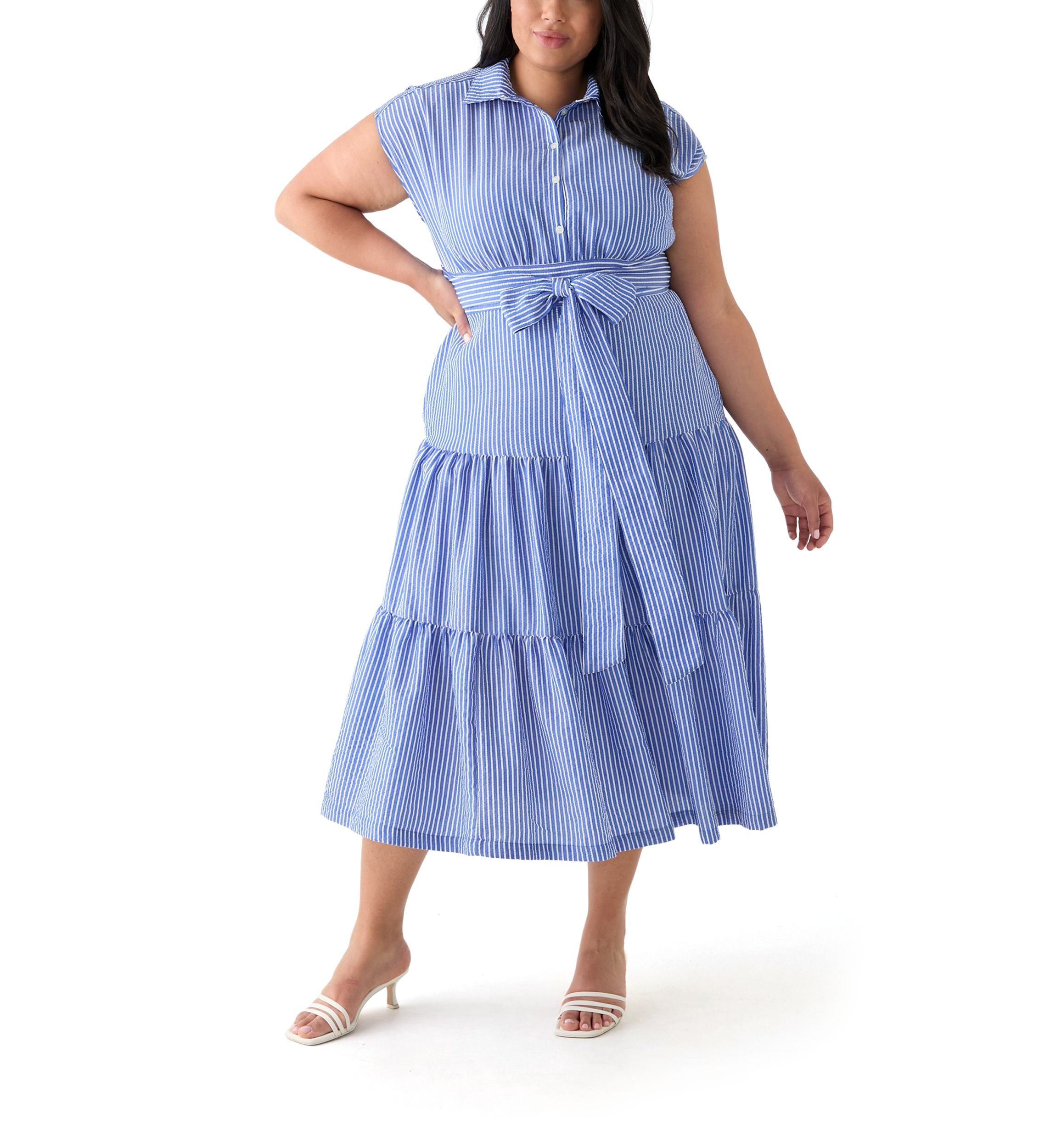 Plus Size Dolman Sleeve Striped Maxi Shirt Dress