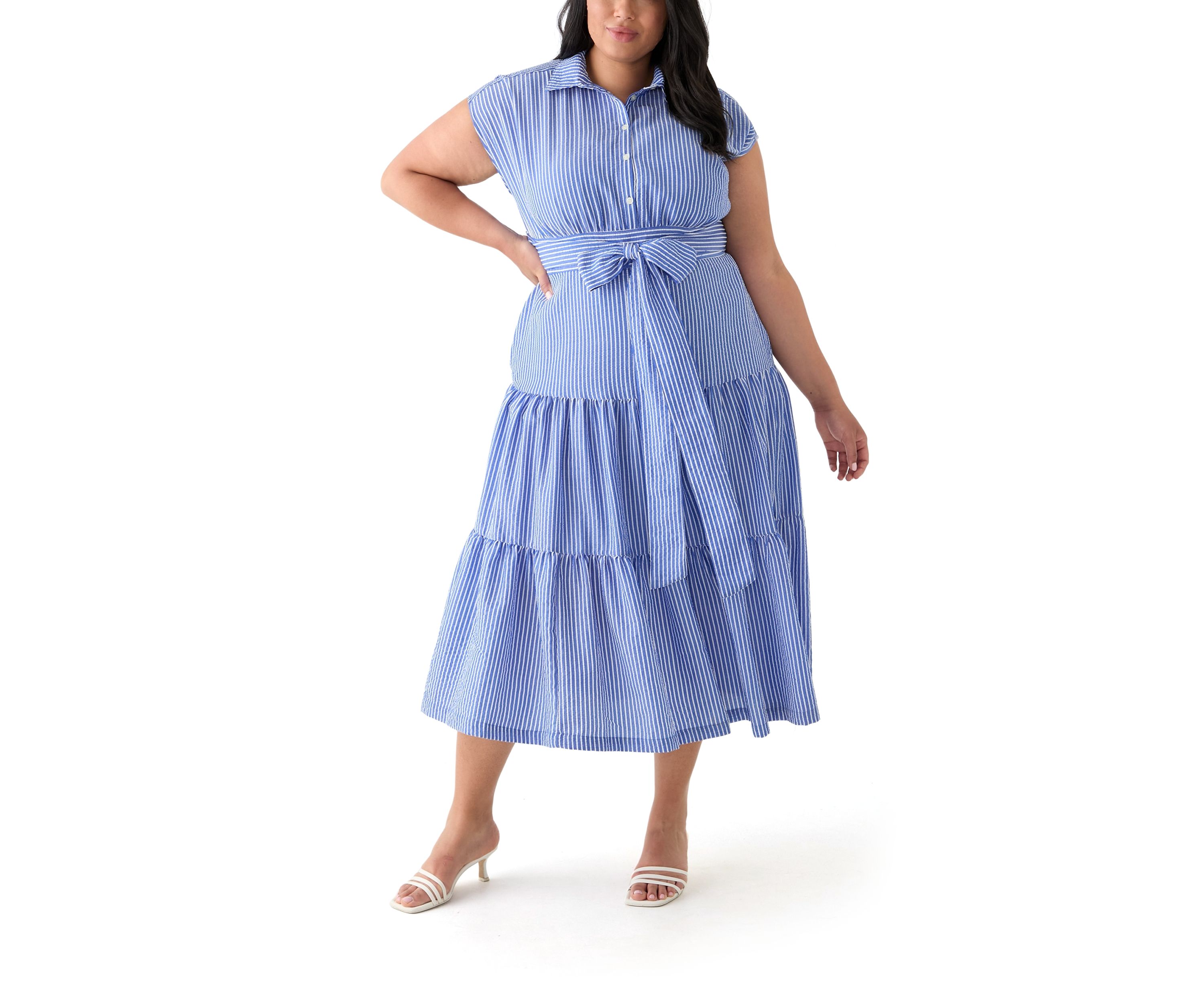 Plus Size Dolman Sleeve Striped Maxi Shirt Dress