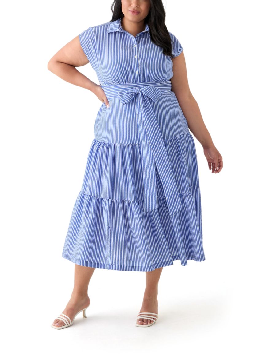 Plus Size Dolman Sleeve Striped Maxi Shirt Dress