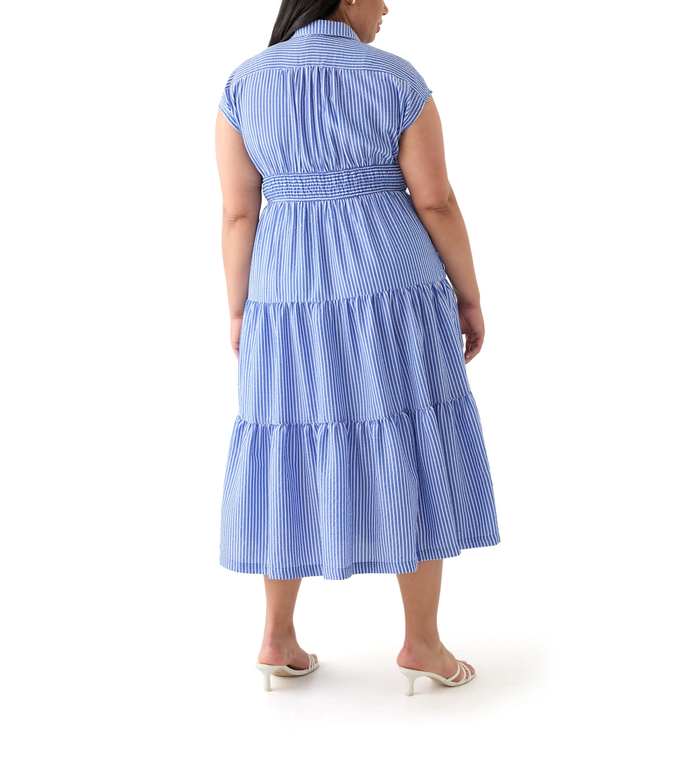 Plus Size Dolman Sleeve Striped Maxi Shirt Dress