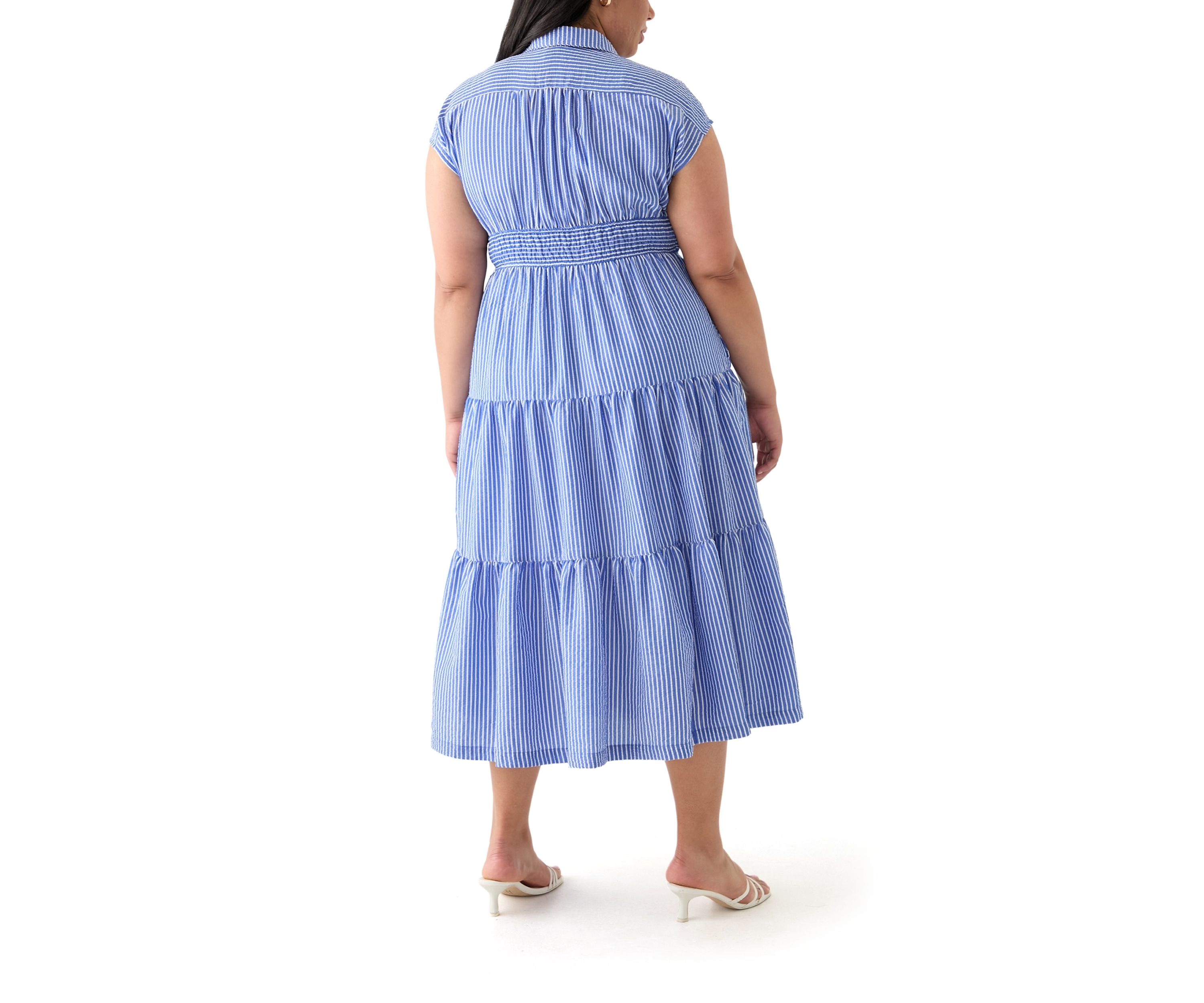 Plus Size Dolman Sleeve Striped Maxi Shirt Dress