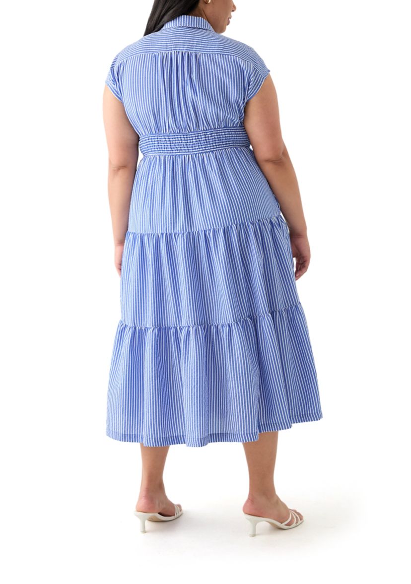 Plus Size Dolman Sleeve Striped Maxi Shirt Dress