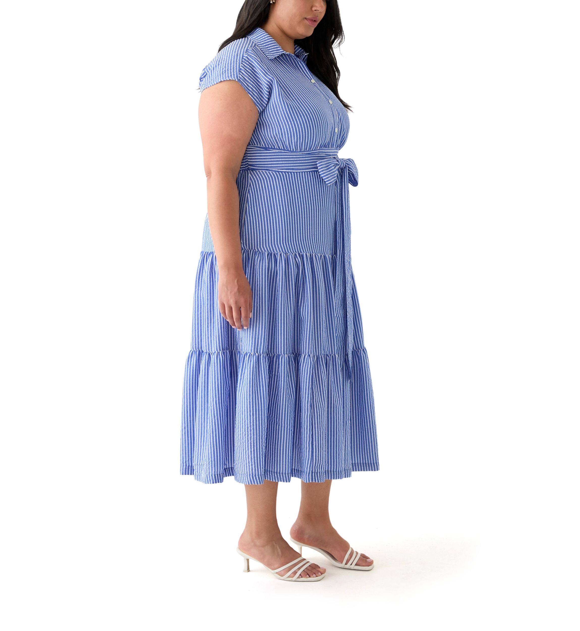 Plus Size Dolman Sleeve Striped Maxi Shirt Dress