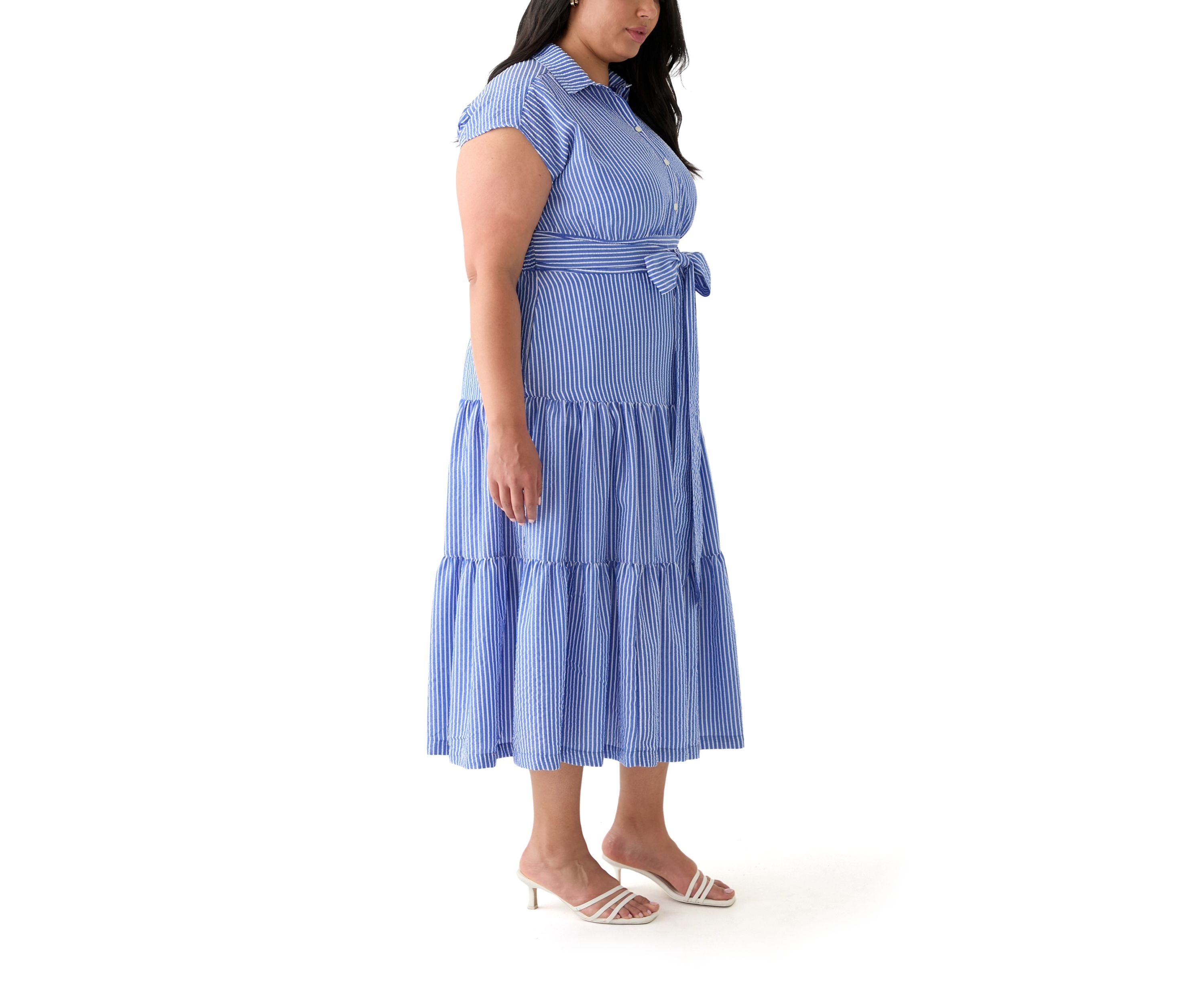 Plus Size Dolman Sleeve Striped Maxi Shirt Dress