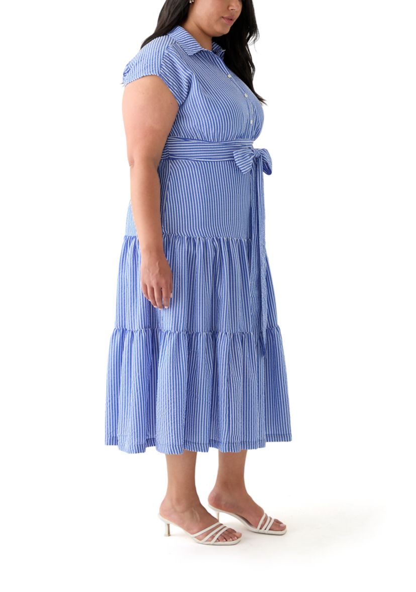 Plus Size Dolman Sleeve Striped Maxi Shirt Dress