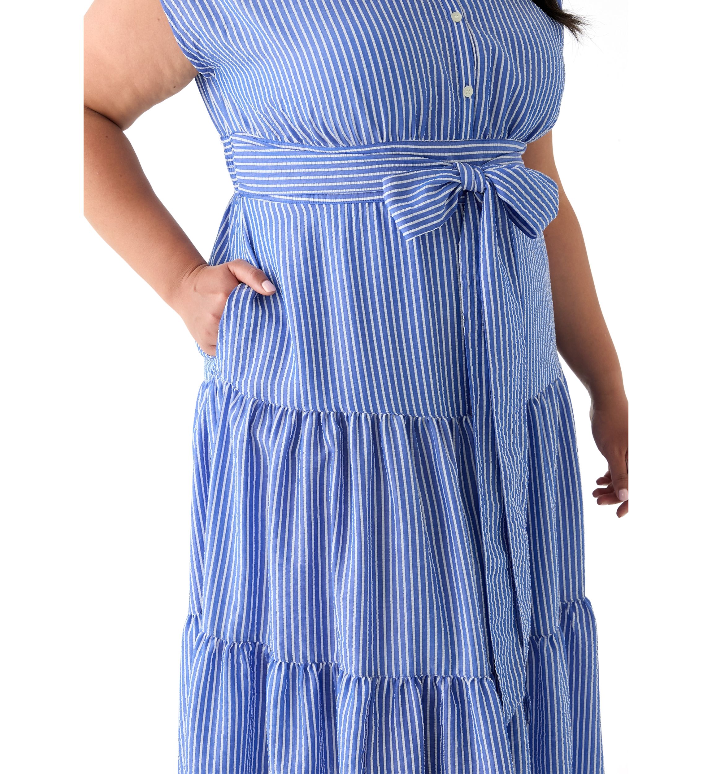 Plus Size Dolman Sleeve Striped Maxi Shirt Dress