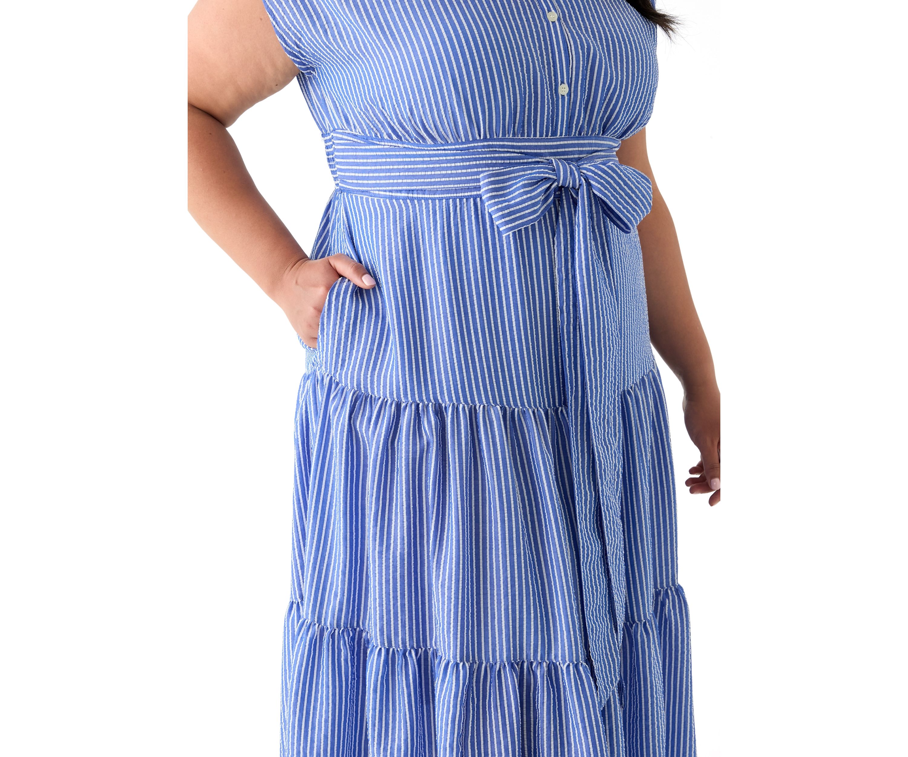 Plus Size Dolman Sleeve Striped Maxi Shirt Dress
