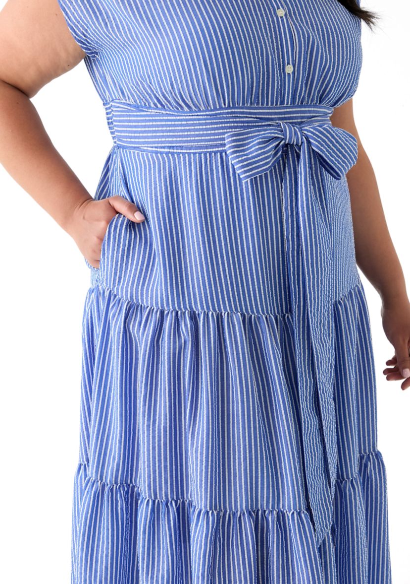 Plus Size Dolman Sleeve Striped Maxi Shirt Dress