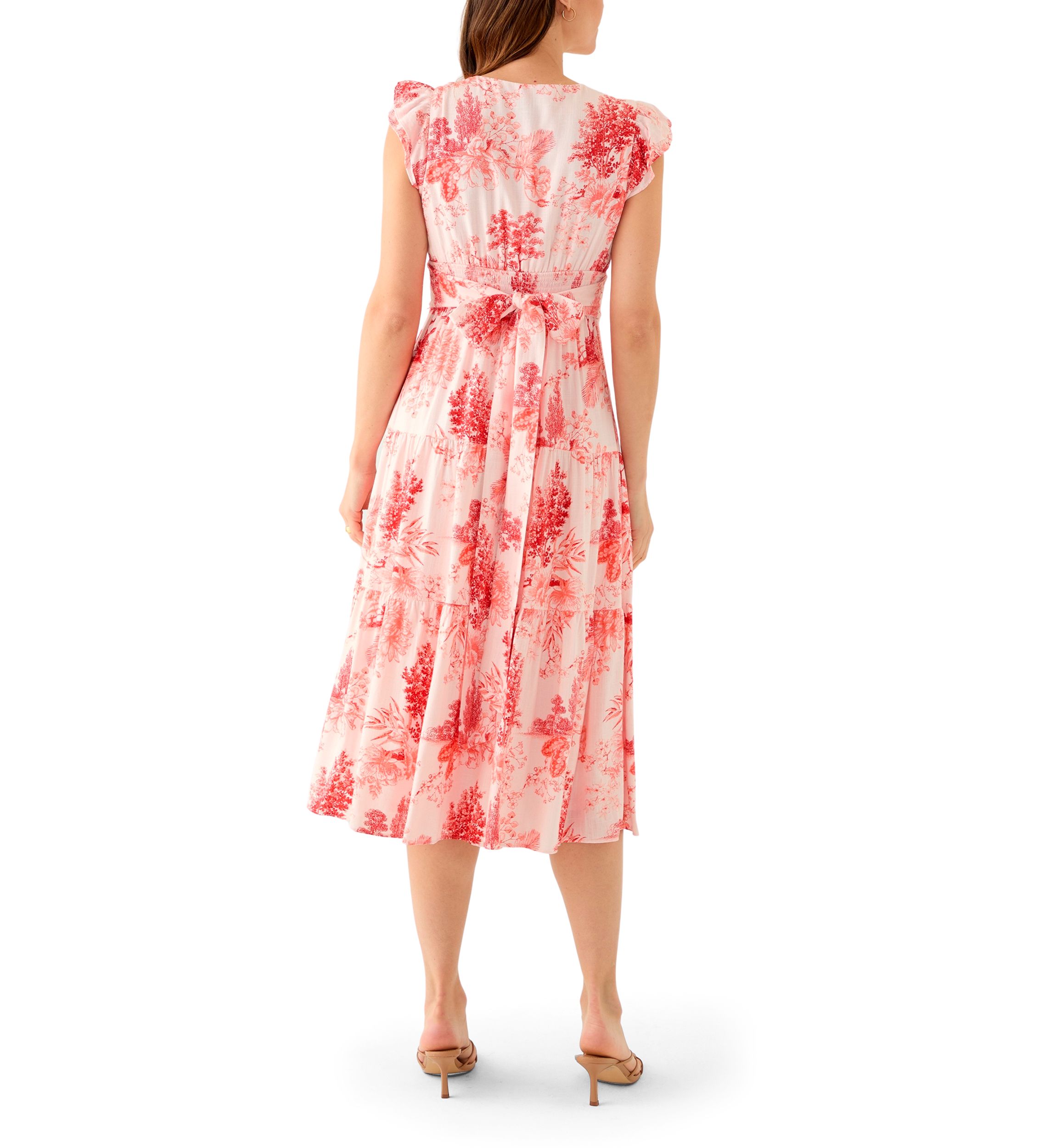 Womens Short Sleeve V-Neck Floral Print Linen Dress