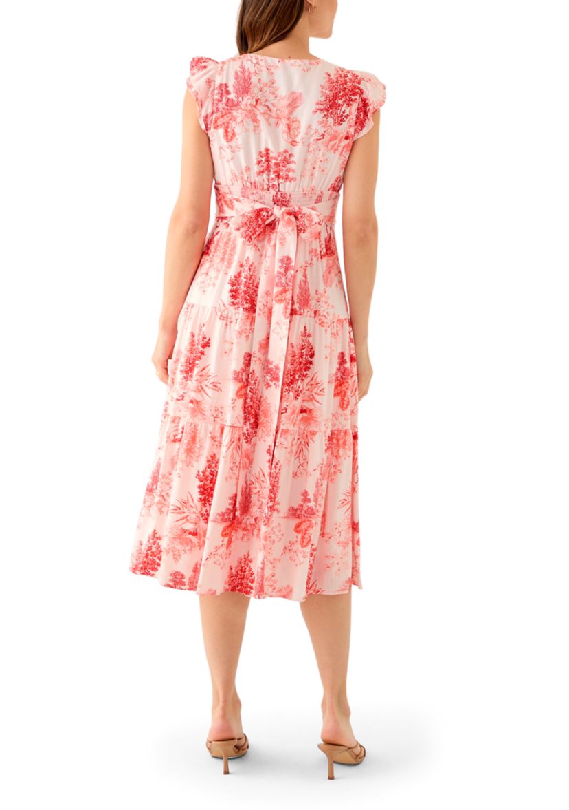 Womens Short Sleeve V-Neck Floral Print Linen Dress