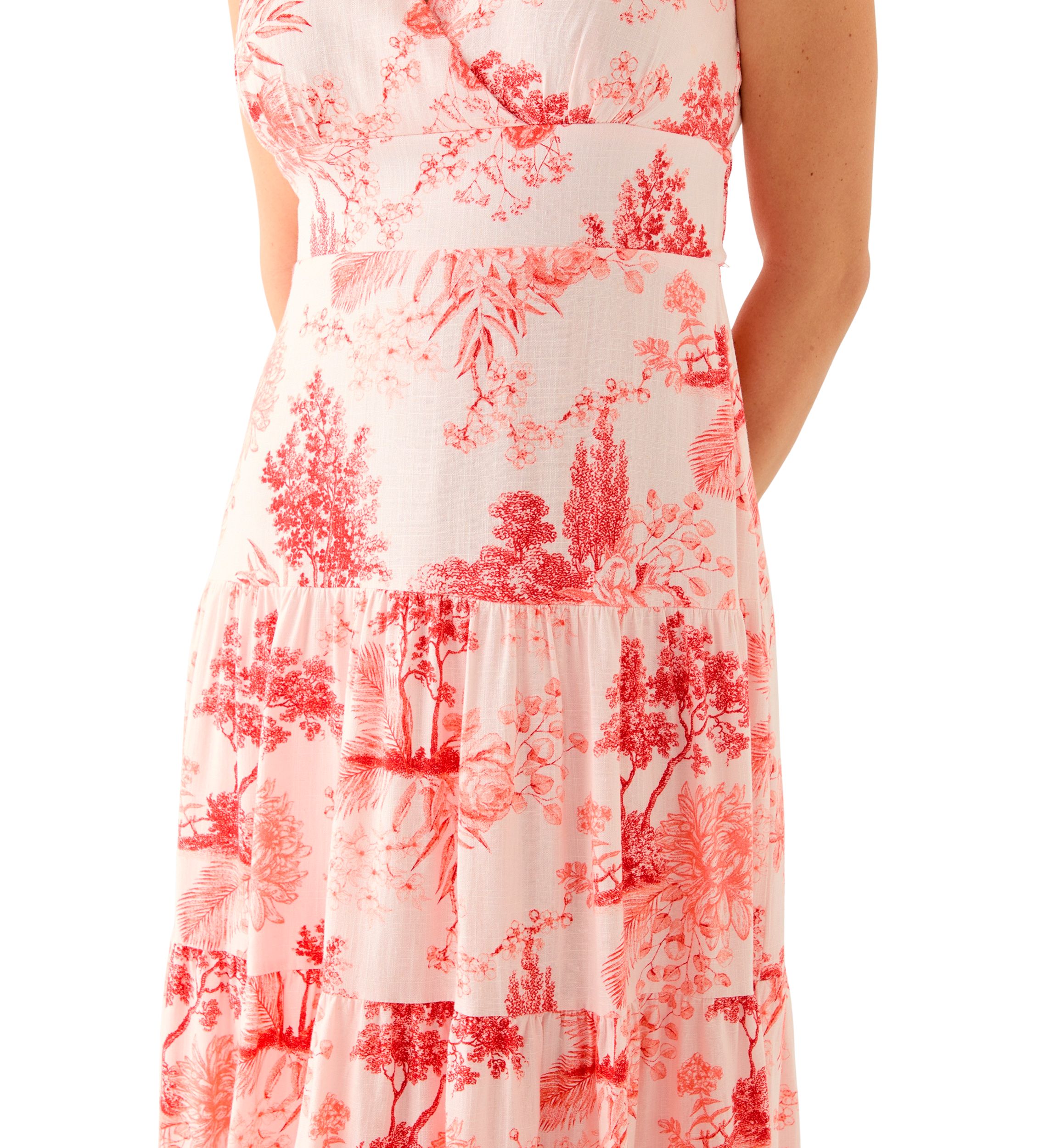 Womens Short Sleeve V-Neck Floral Print Linen Dress