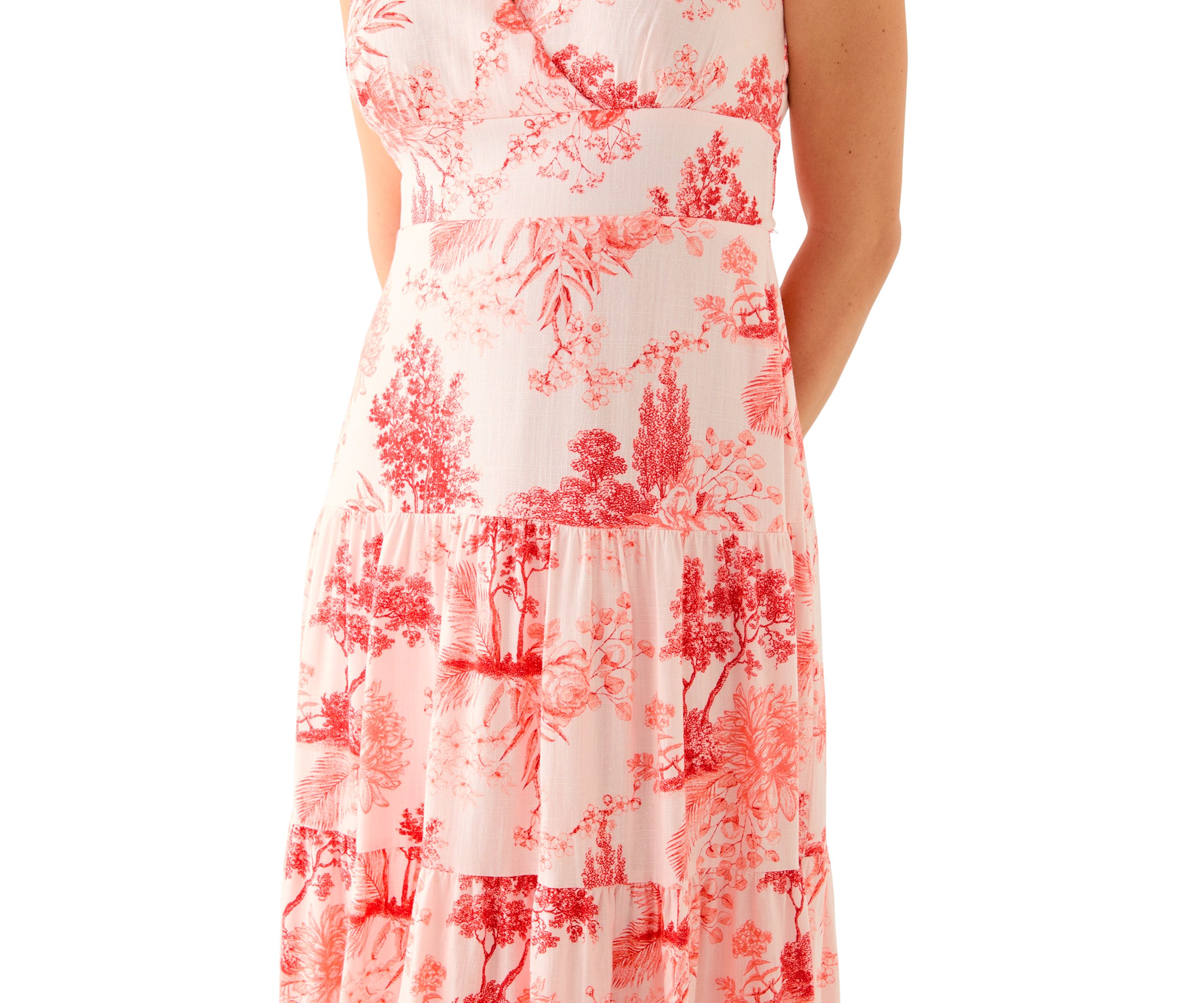 Womens Short Sleeve V-Neck Floral Print Linen Dress