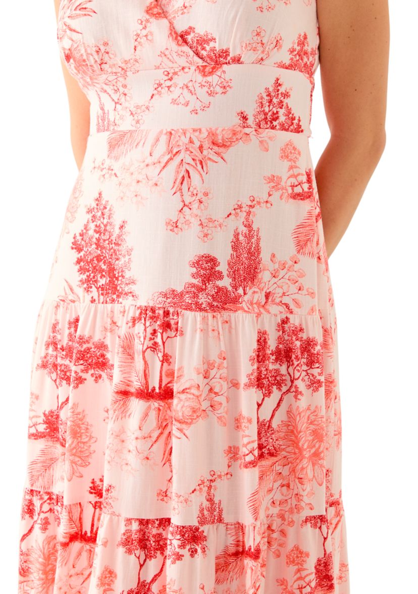 Womens Short Sleeve V-Neck Floral Print Linen Dress