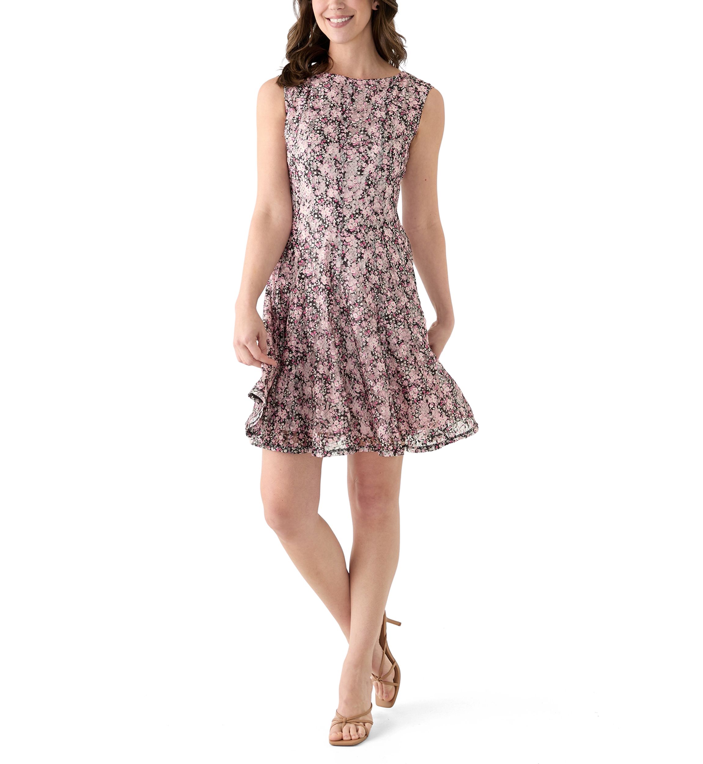 Womens Floral Printed Fit and Flare Dress