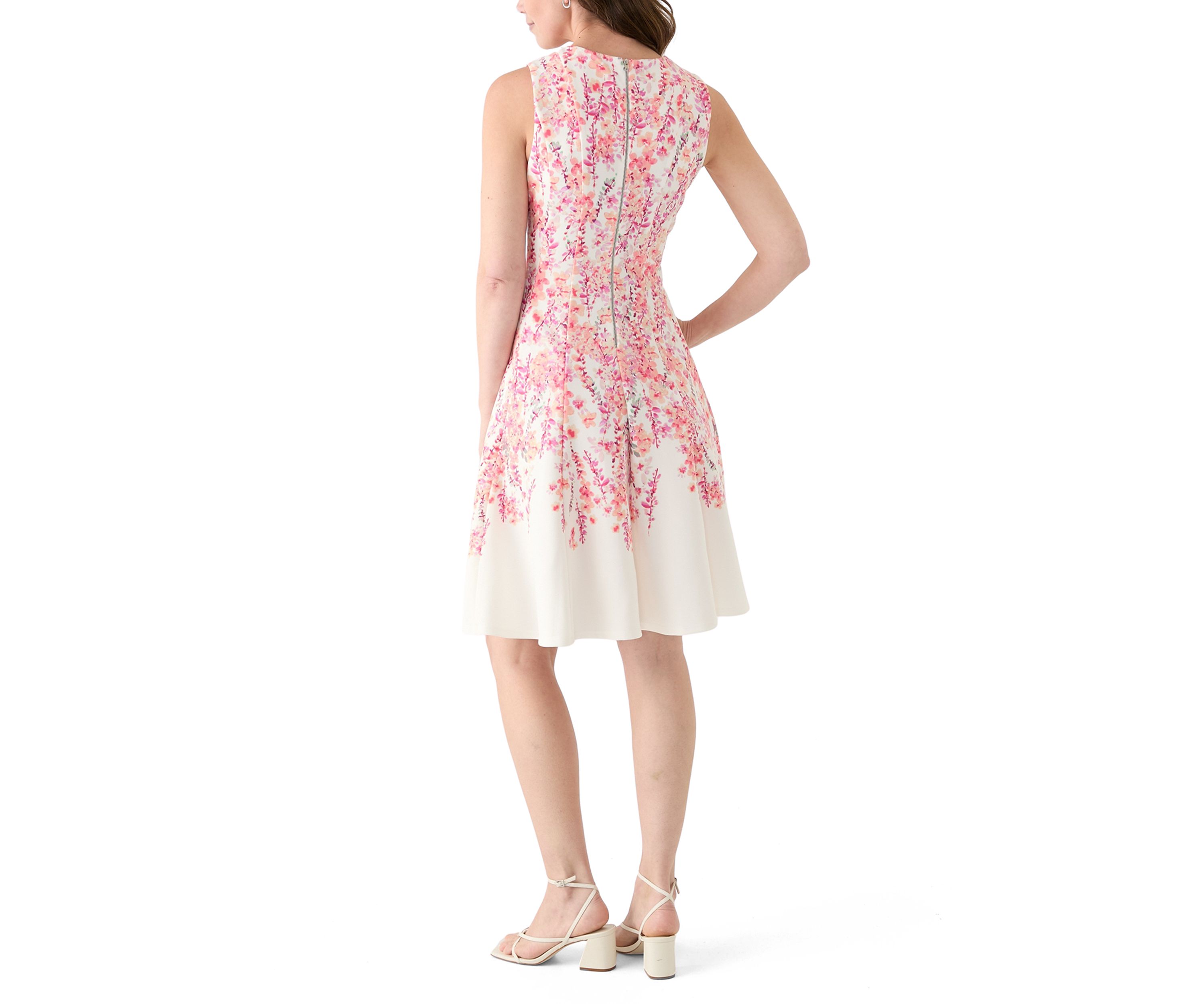 Womens Sleeveless Crew Neck Floral Print A-Line Dress