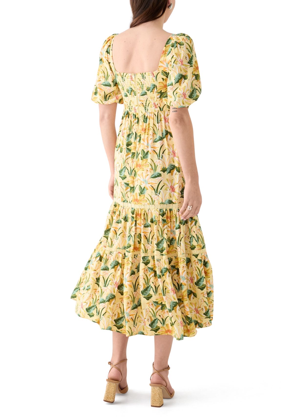 Womens Sweetheart Neck Puff Sleeve Floral Maxi Dress