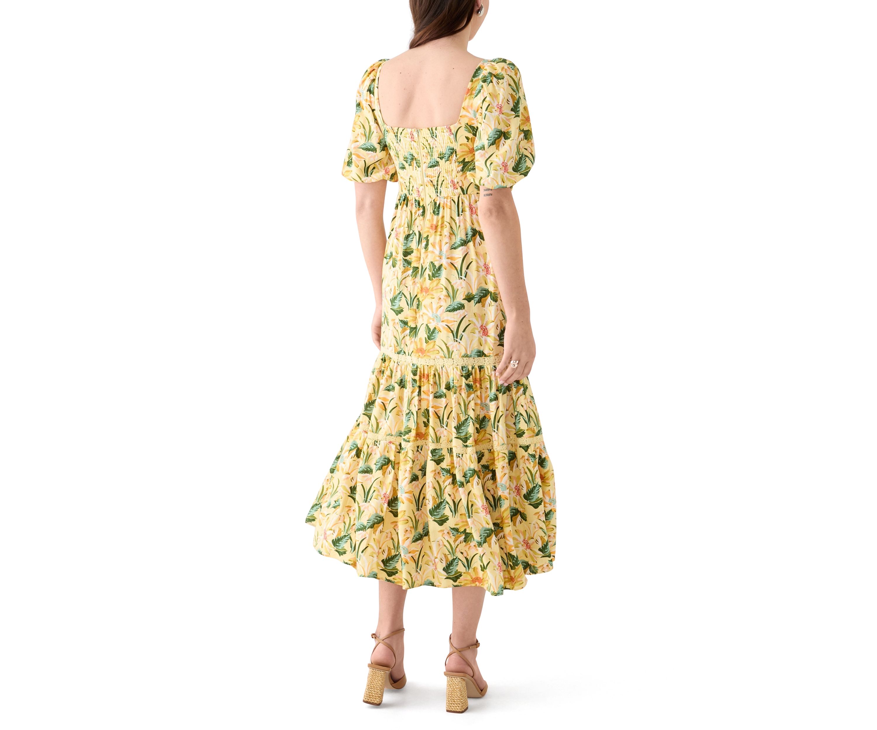 Womens Sweetheart Neck Puff Sleeve Floral Maxi Dress