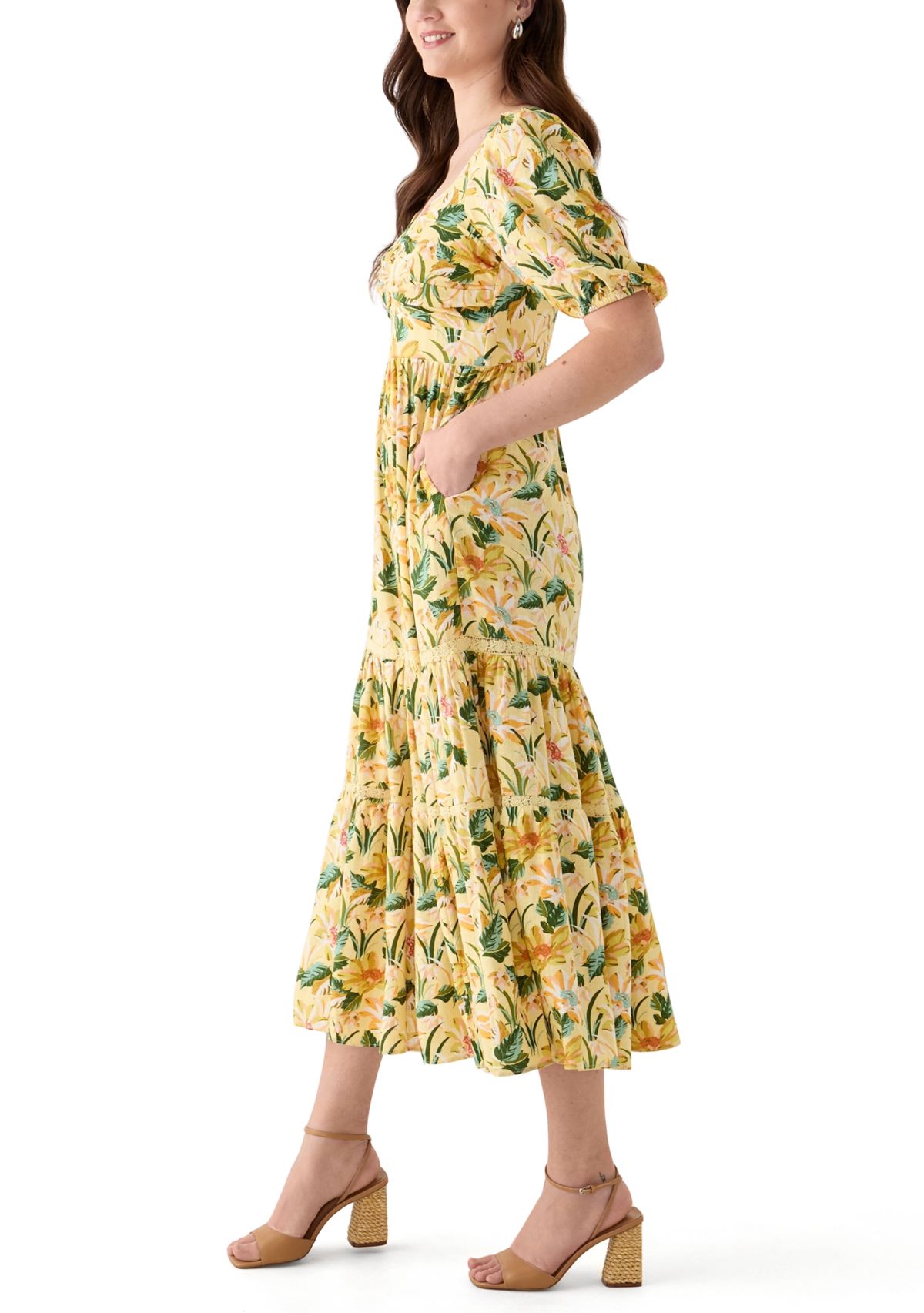 Womens Sweetheart Neck Puff Sleeve Floral Maxi Dress