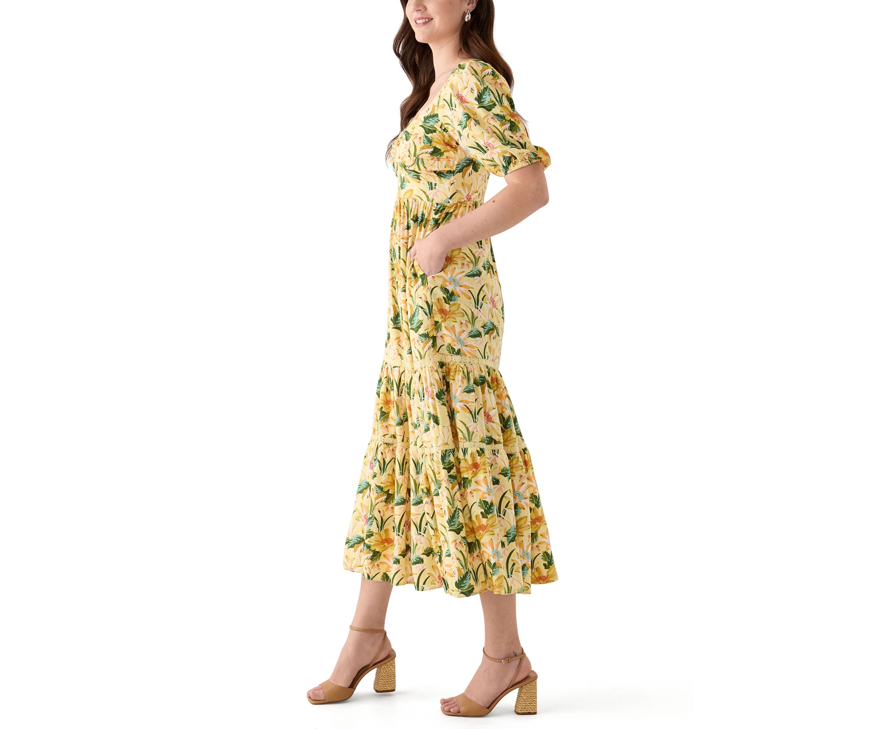 Womens Sweetheart Neck Puff Sleeve Floral Maxi Dress