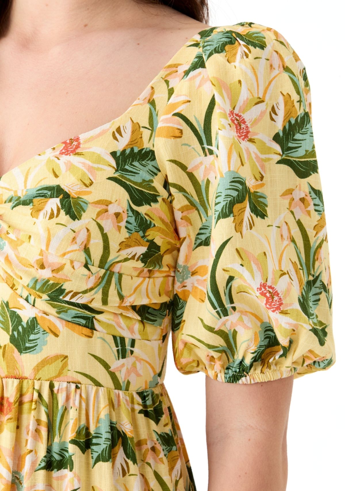 Womens Sweetheart Neck Puff Sleeve Floral Maxi Dress