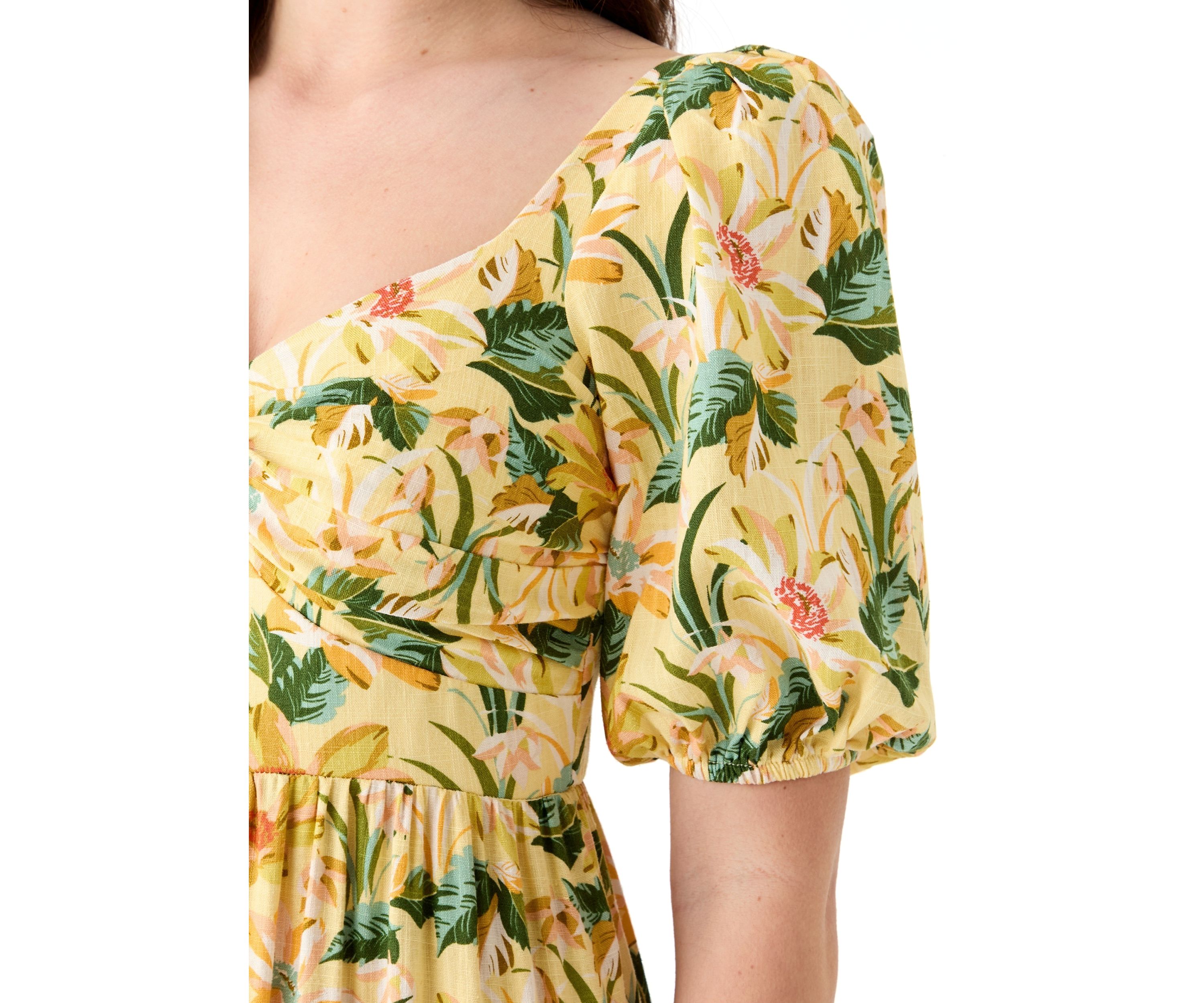 Womens Sweetheart Neck Puff Sleeve Floral Maxi Dress