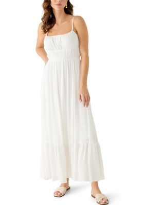 Maison Tara Women's Sleeveless Square Neck Solid Chiffon Dress, Ivory, 10