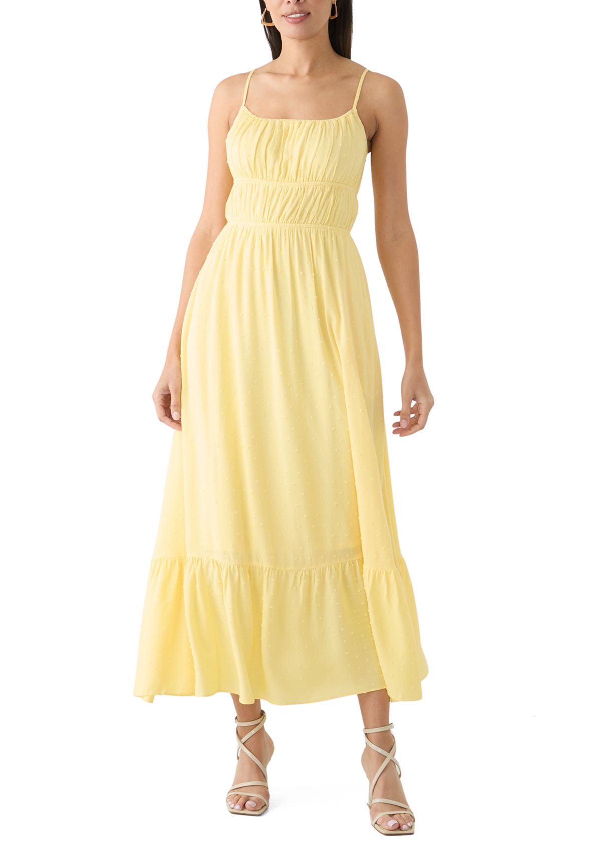 Womens Sleeveless Square Neck Solid Chiffon Dress