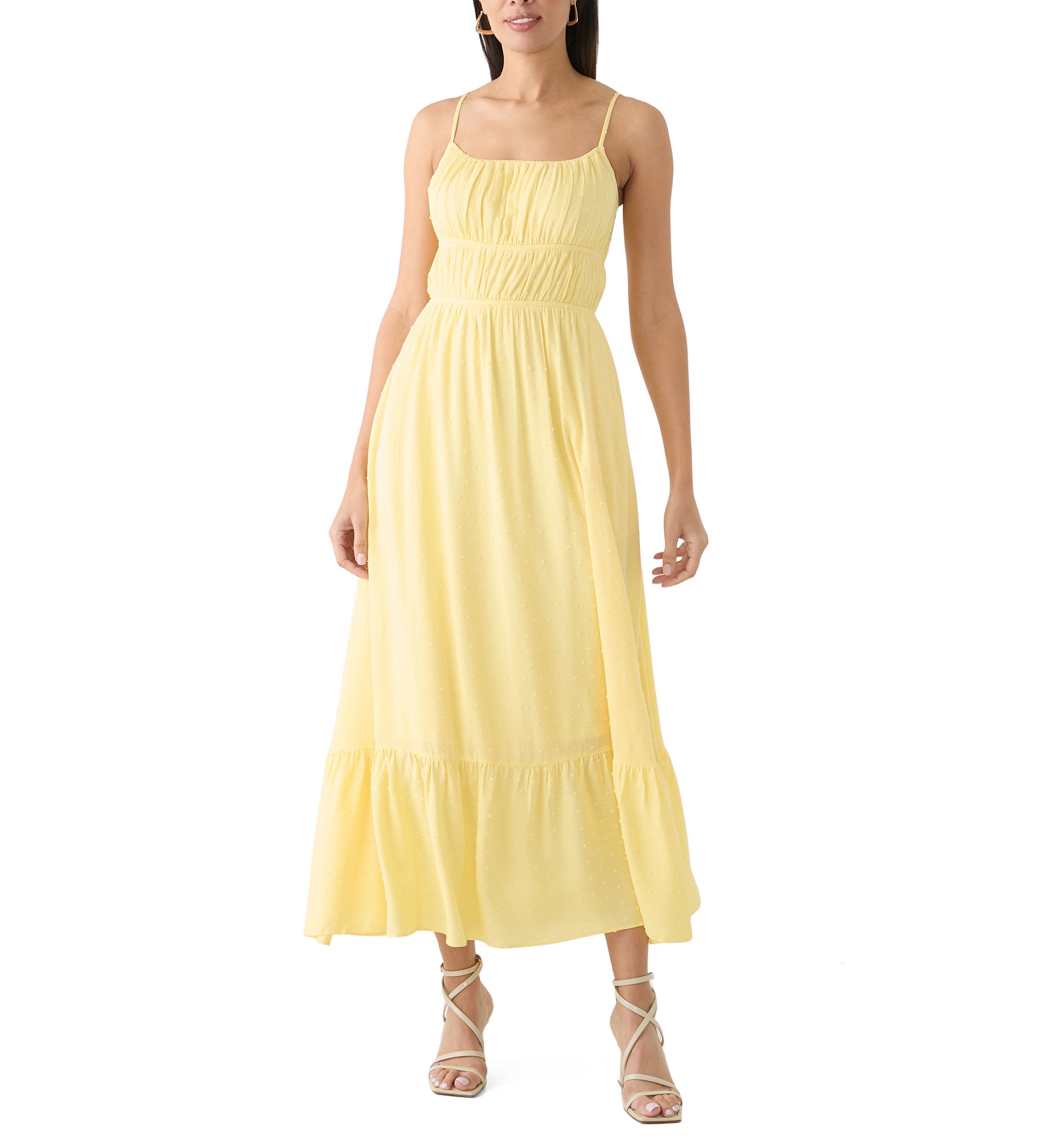 Womens Sleeveless Square Neck Solid Chiffon Dress