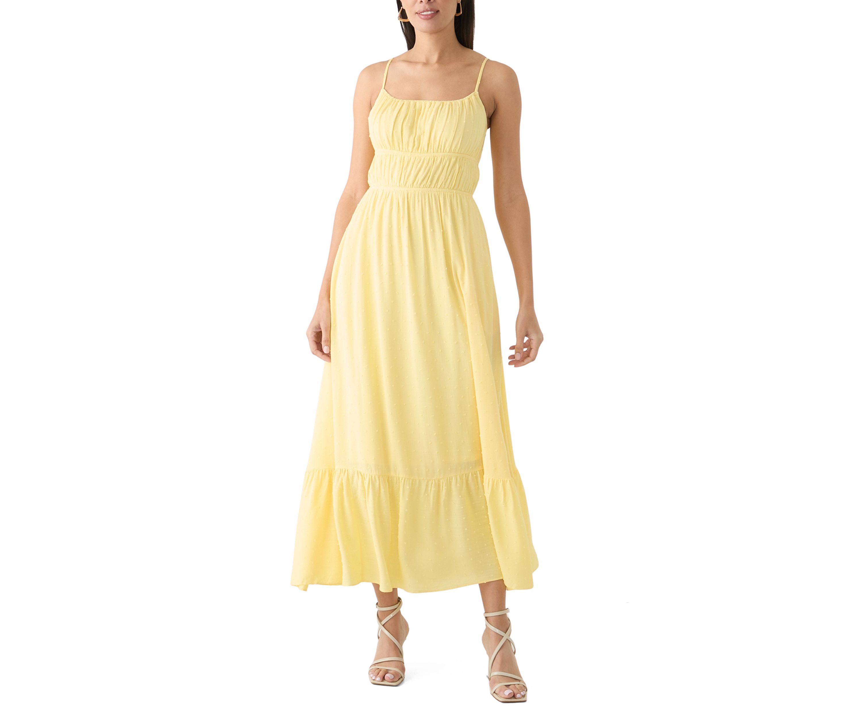 Womens Sleeveless Square Neck Solid Chiffon Dress