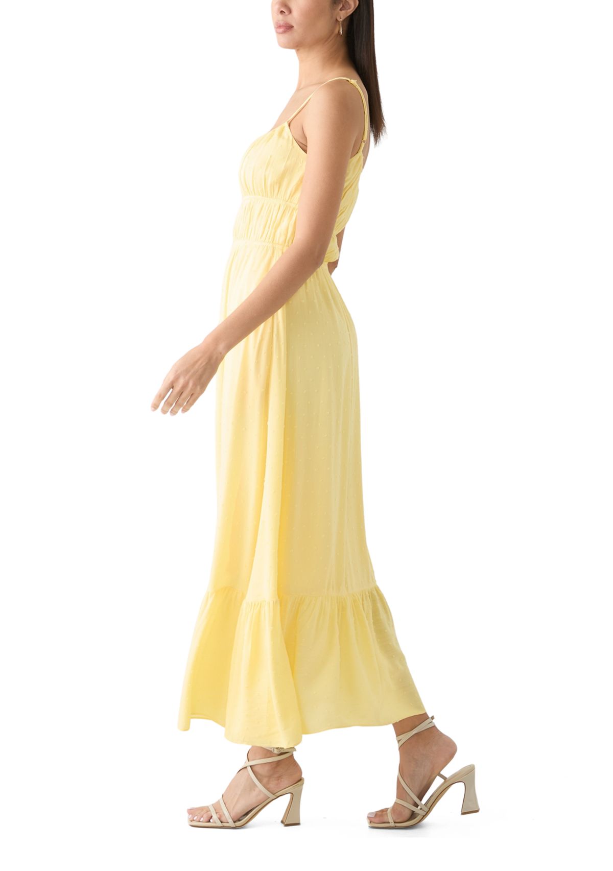 Womens Sleeveless Square Neck Solid Chiffon Dress