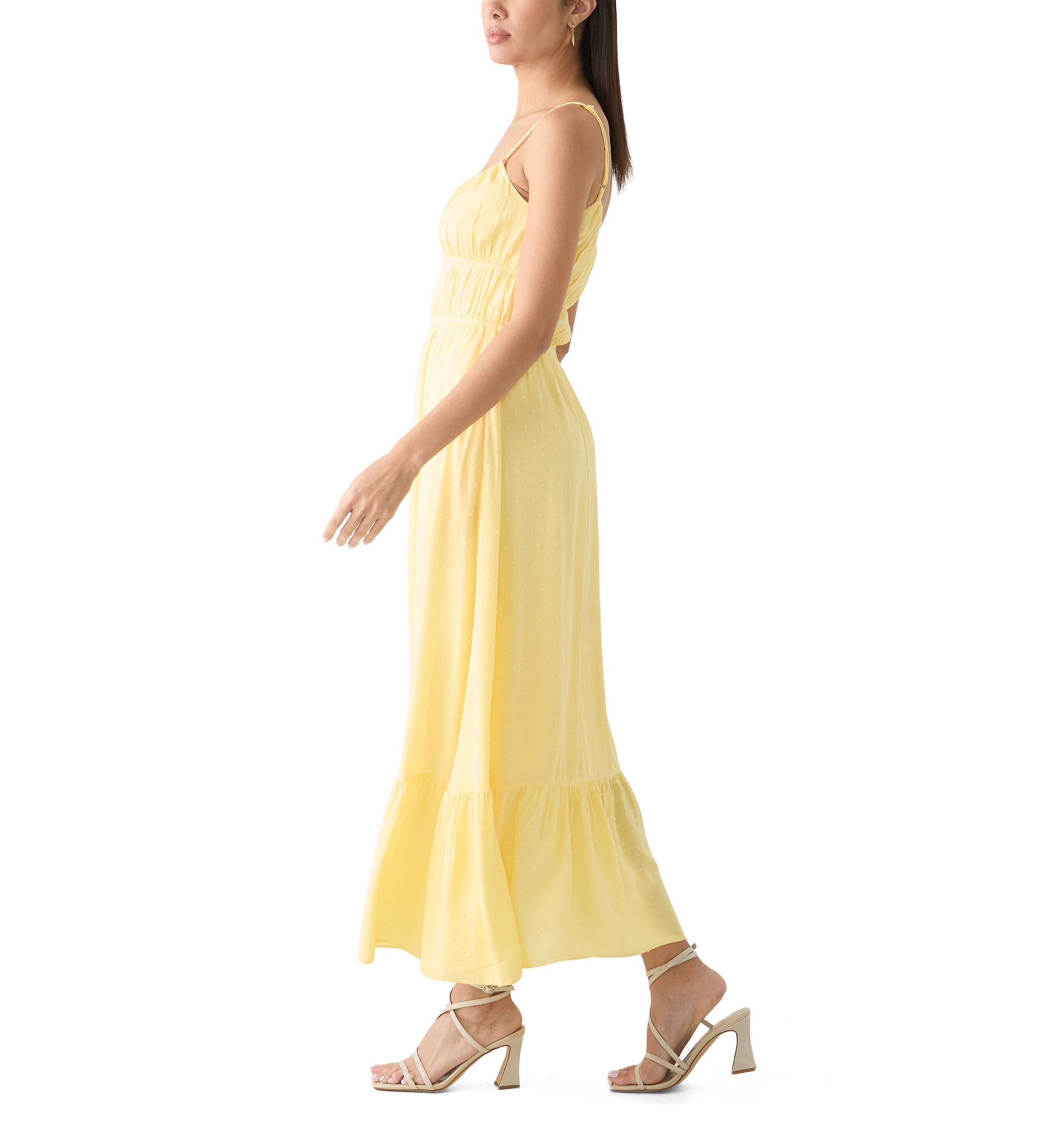 Womens Sleeveless Square Neck Solid Chiffon Dress