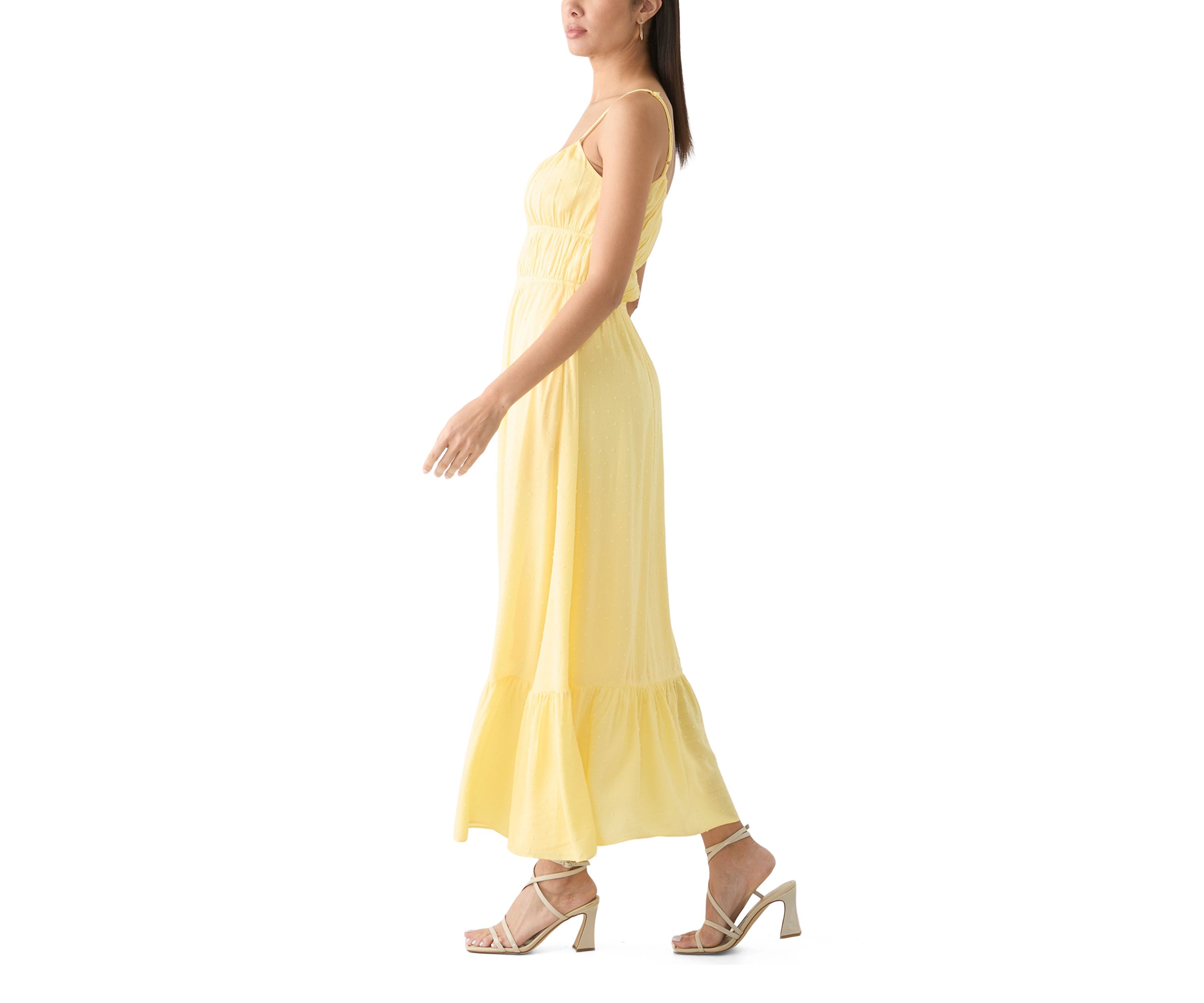 Womens Sleeveless Square Neck Solid Chiffon Dress