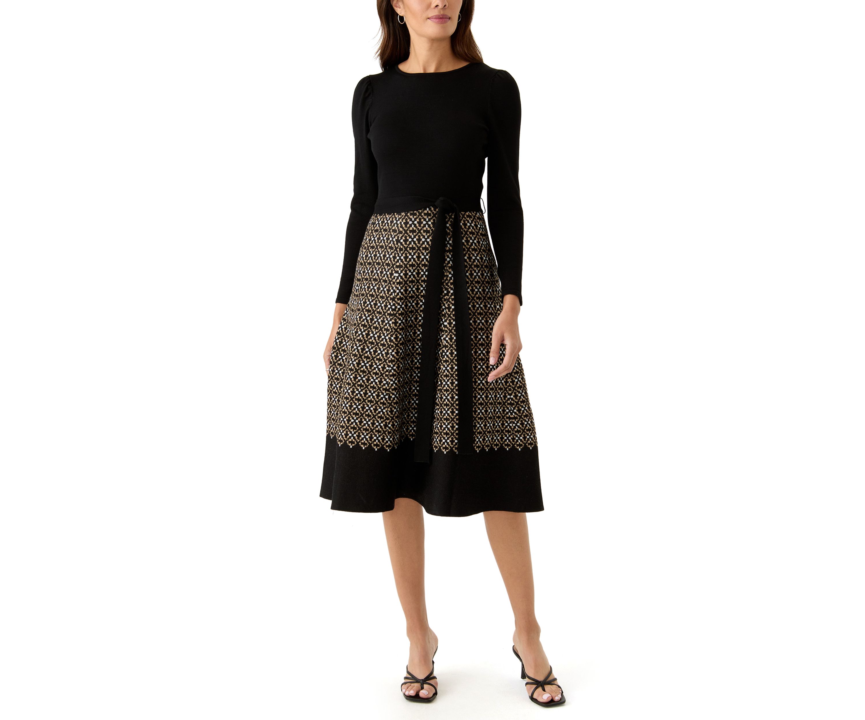 Womens Long Sleeve Knit Fit and Flare Dress