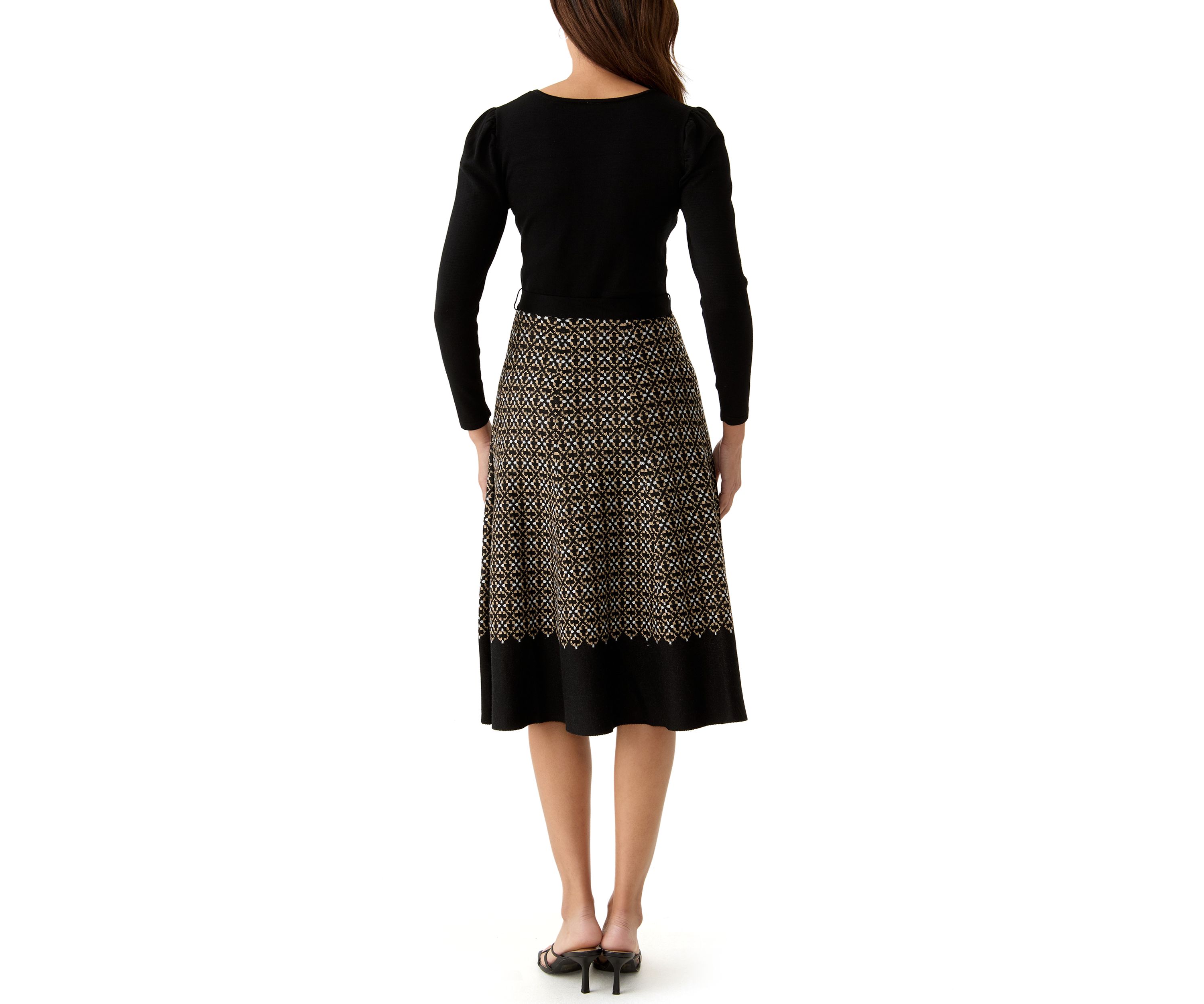 Womens Long Sleeve Knit Fit and Flare Dress