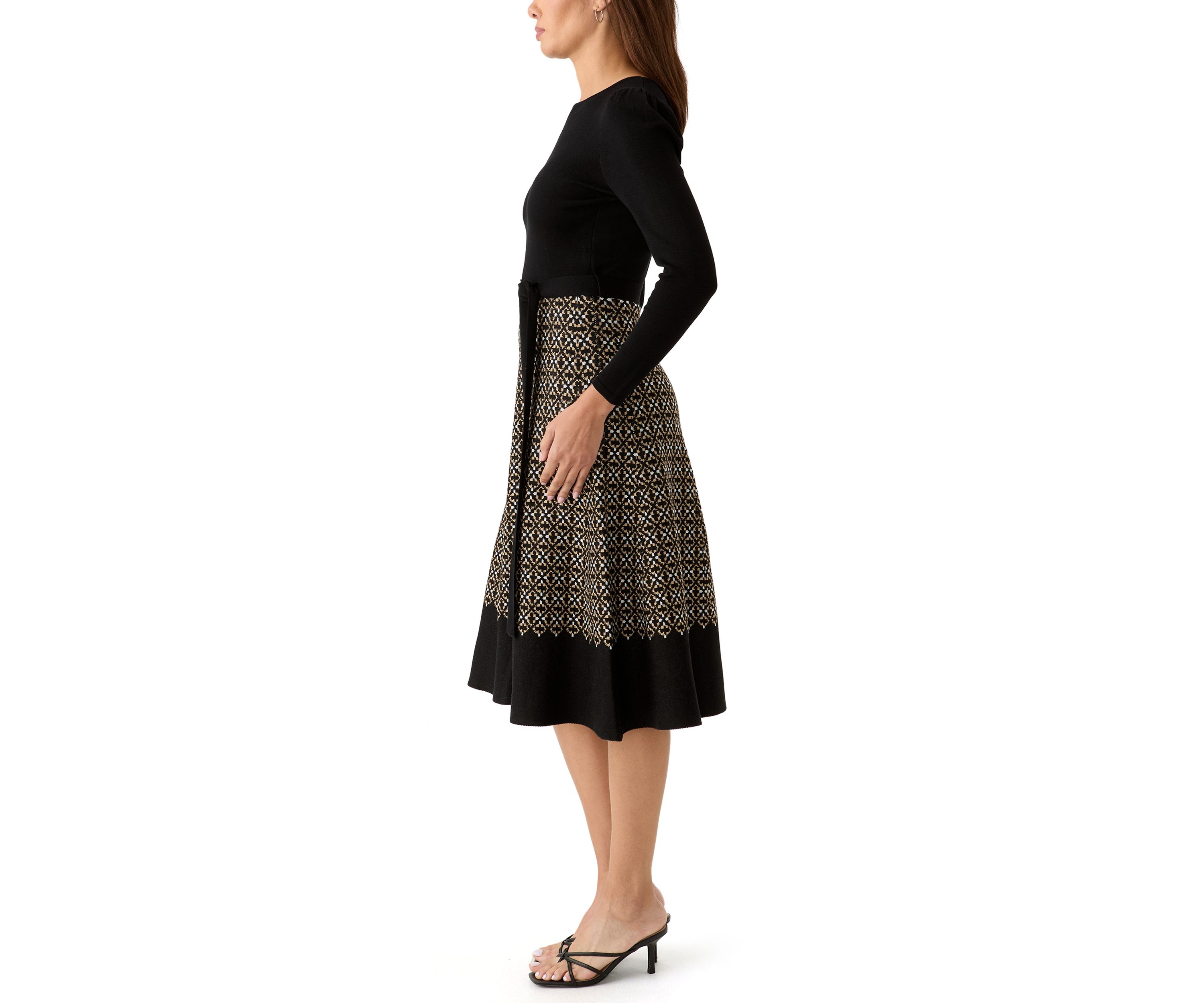 Womens Long Sleeve Knit Fit and Flare Dress