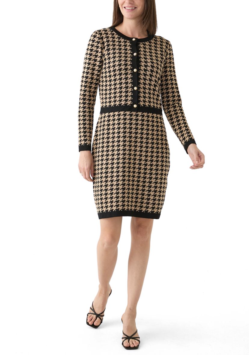 Womens Long Sleeve Crew Neck Printed Jacket with Sheath Dress