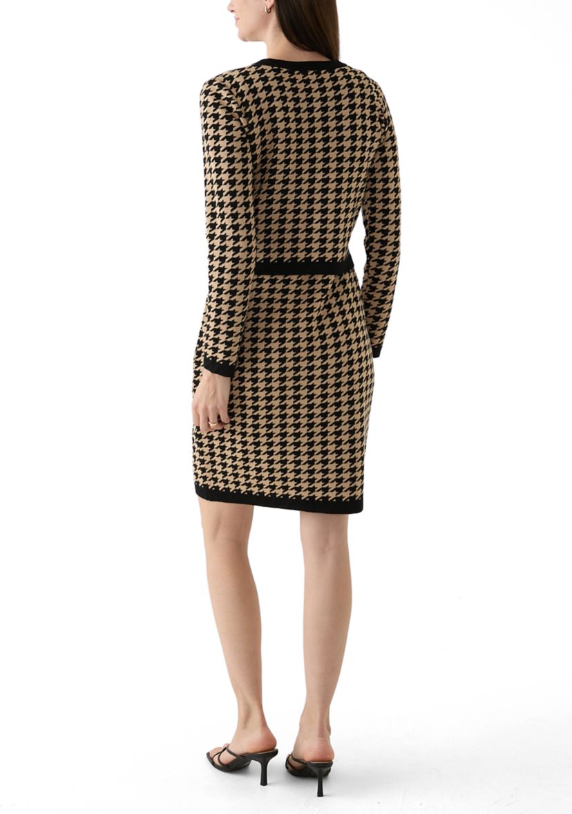 Womens Long Sleeve Crew Neck Printed Jacket with Sheath Dress